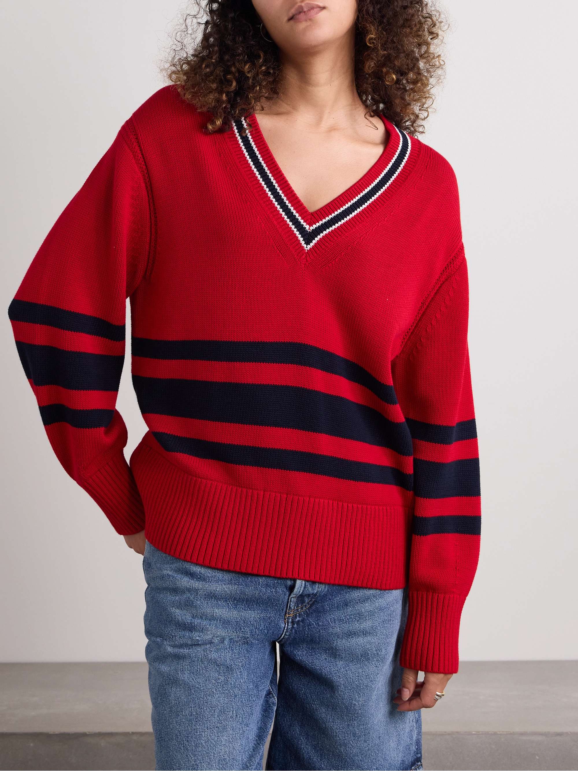 Striped knitted cotton sweater view
