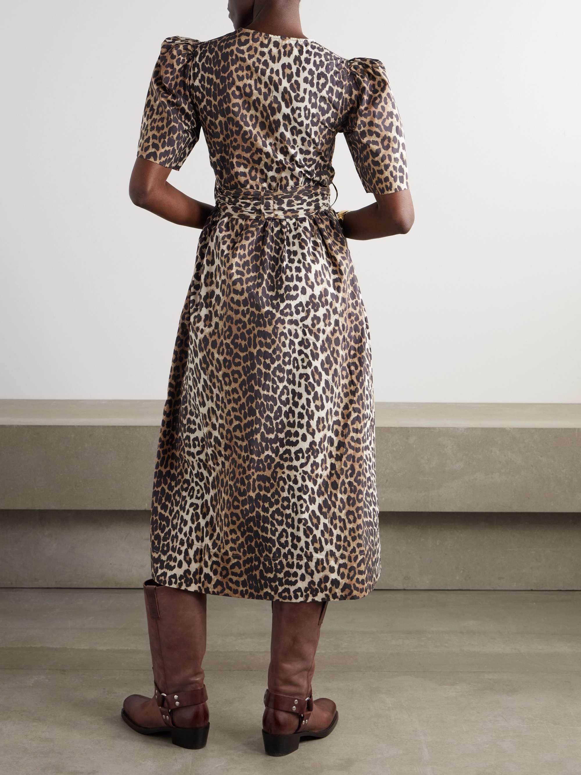 Belted bow-embellished leopard-print cotton-poplin midi dress view