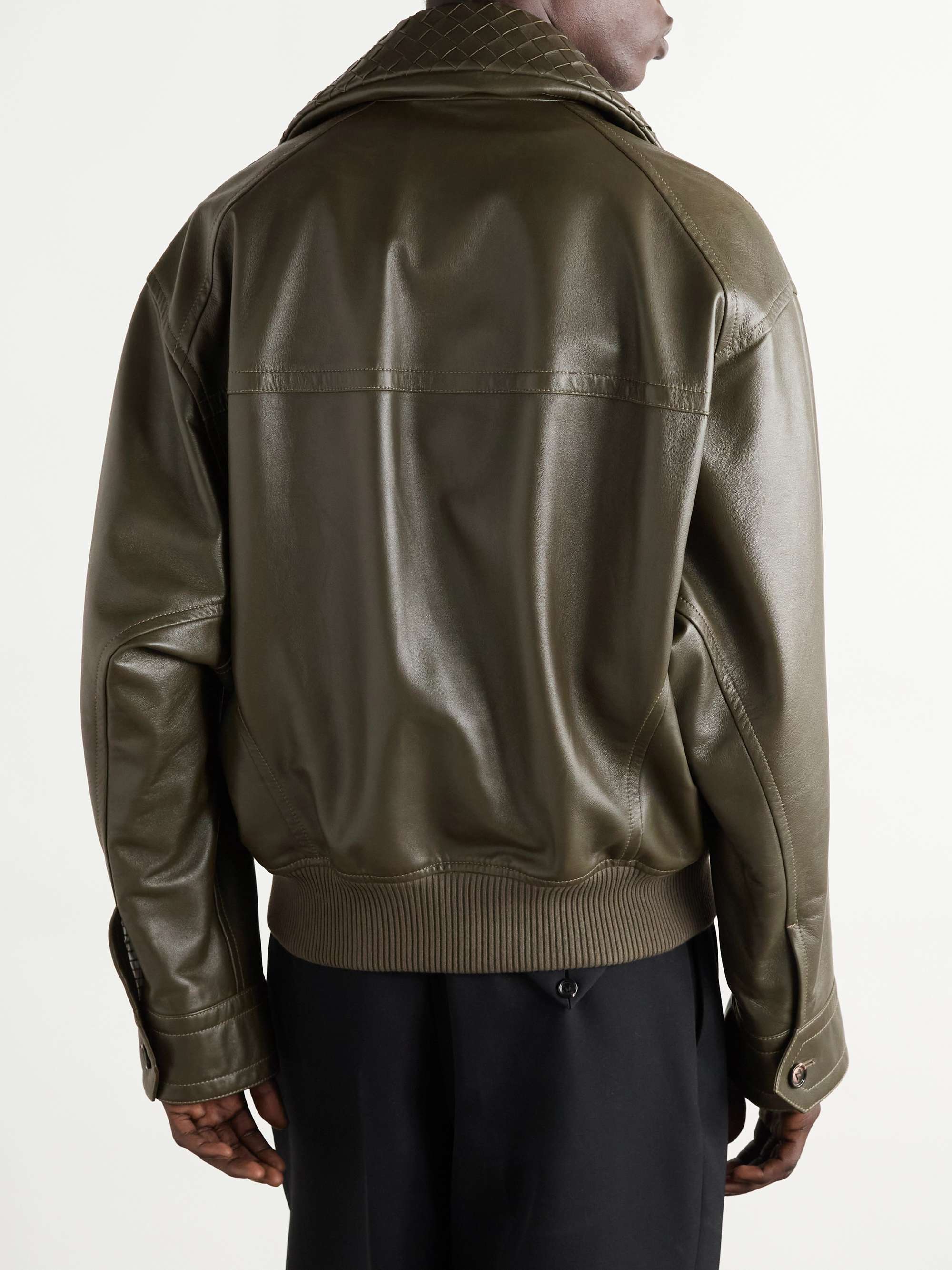 Intrecciato-Trimmed Leather Blouson Jacket view