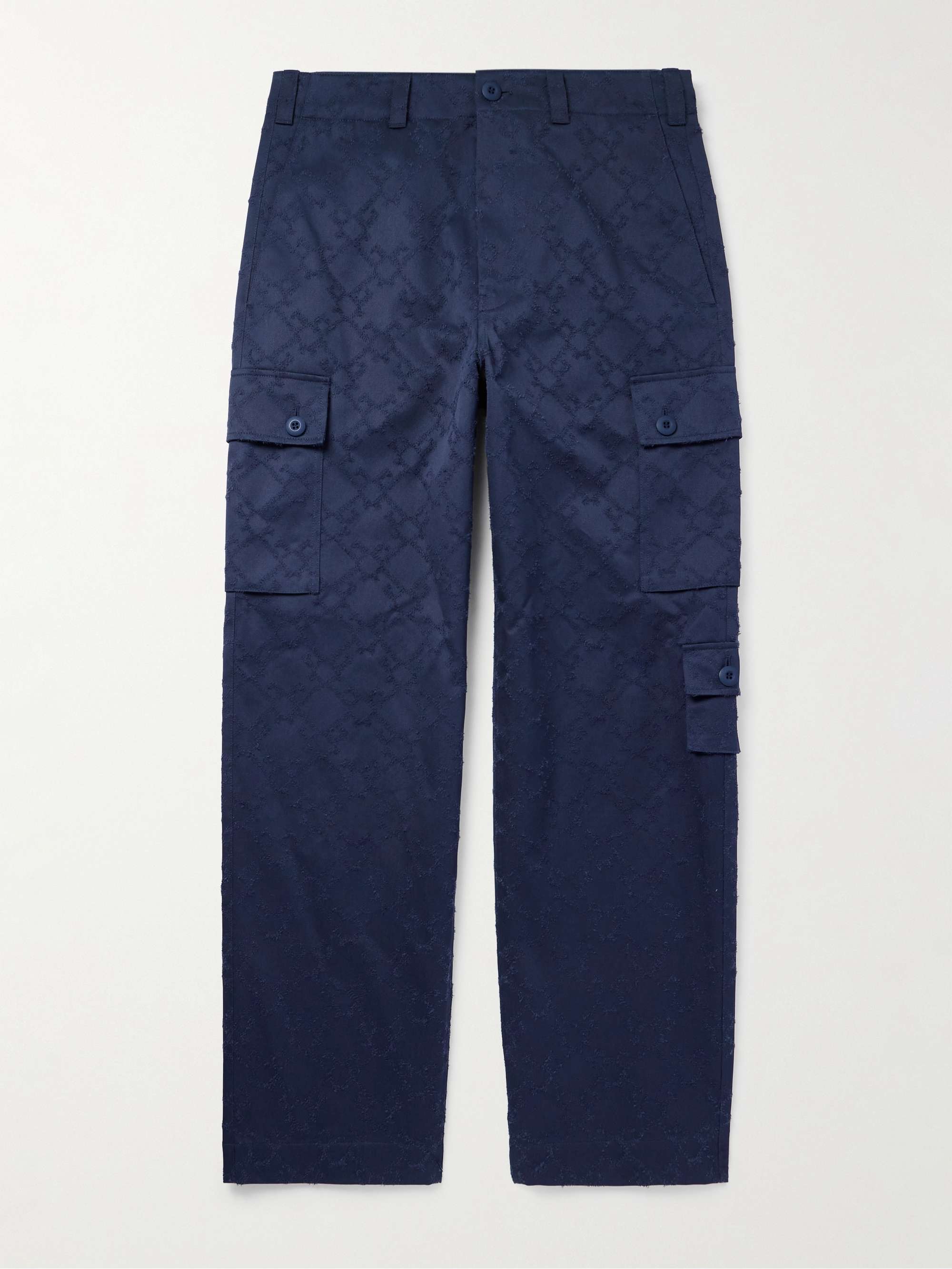 Straight-Leg Cotton-Twill Jacquard Cargo Trousers view