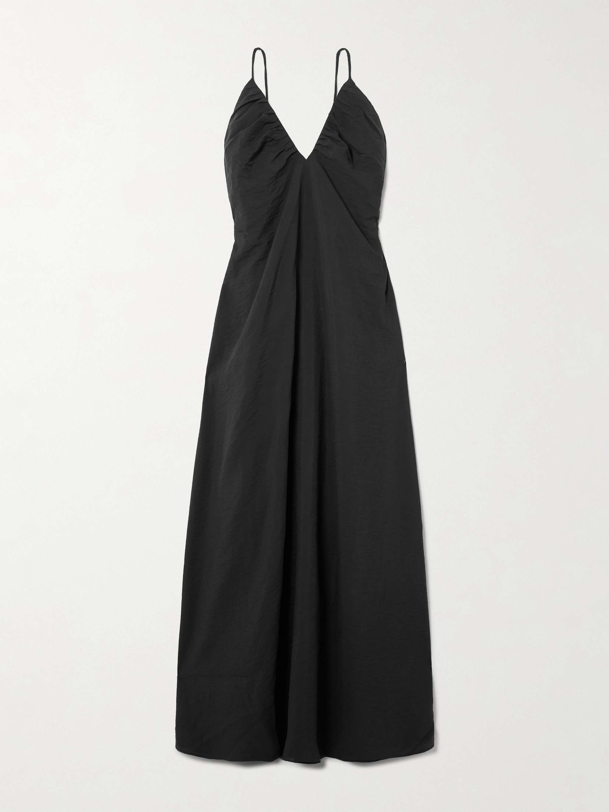 Gathered open-back silk-blend crepe maxi dress view