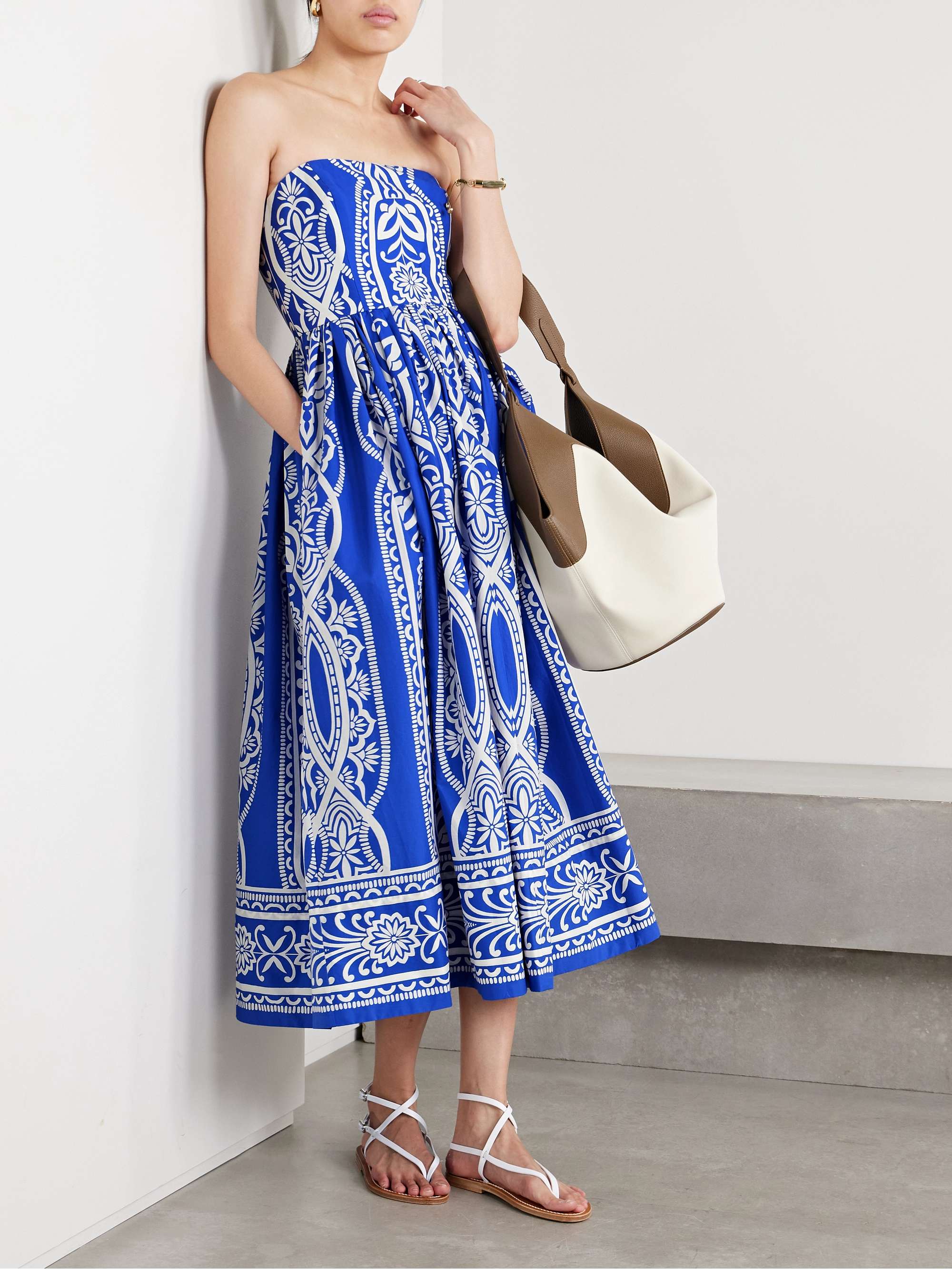 Torres strapless printed cotton-poplin midi dress view