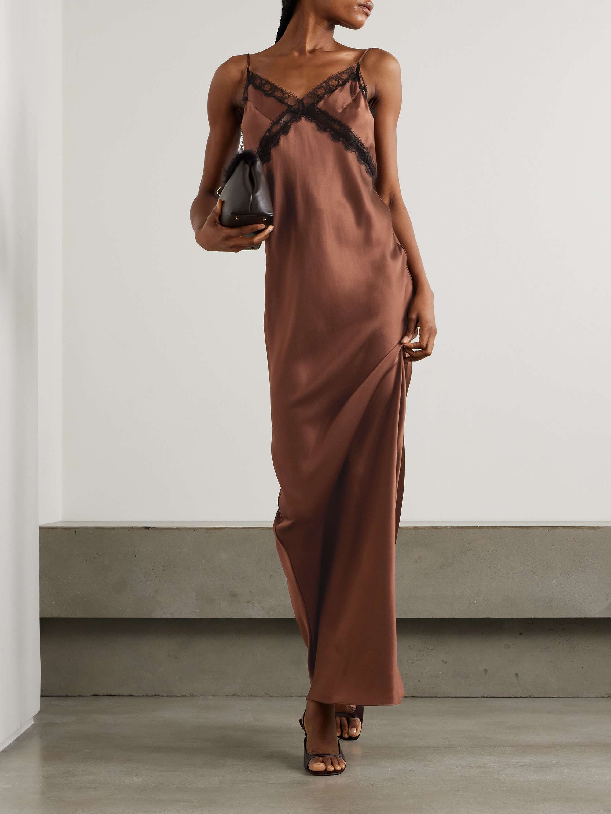 Lace-trimmed silk-satin maxi dress view