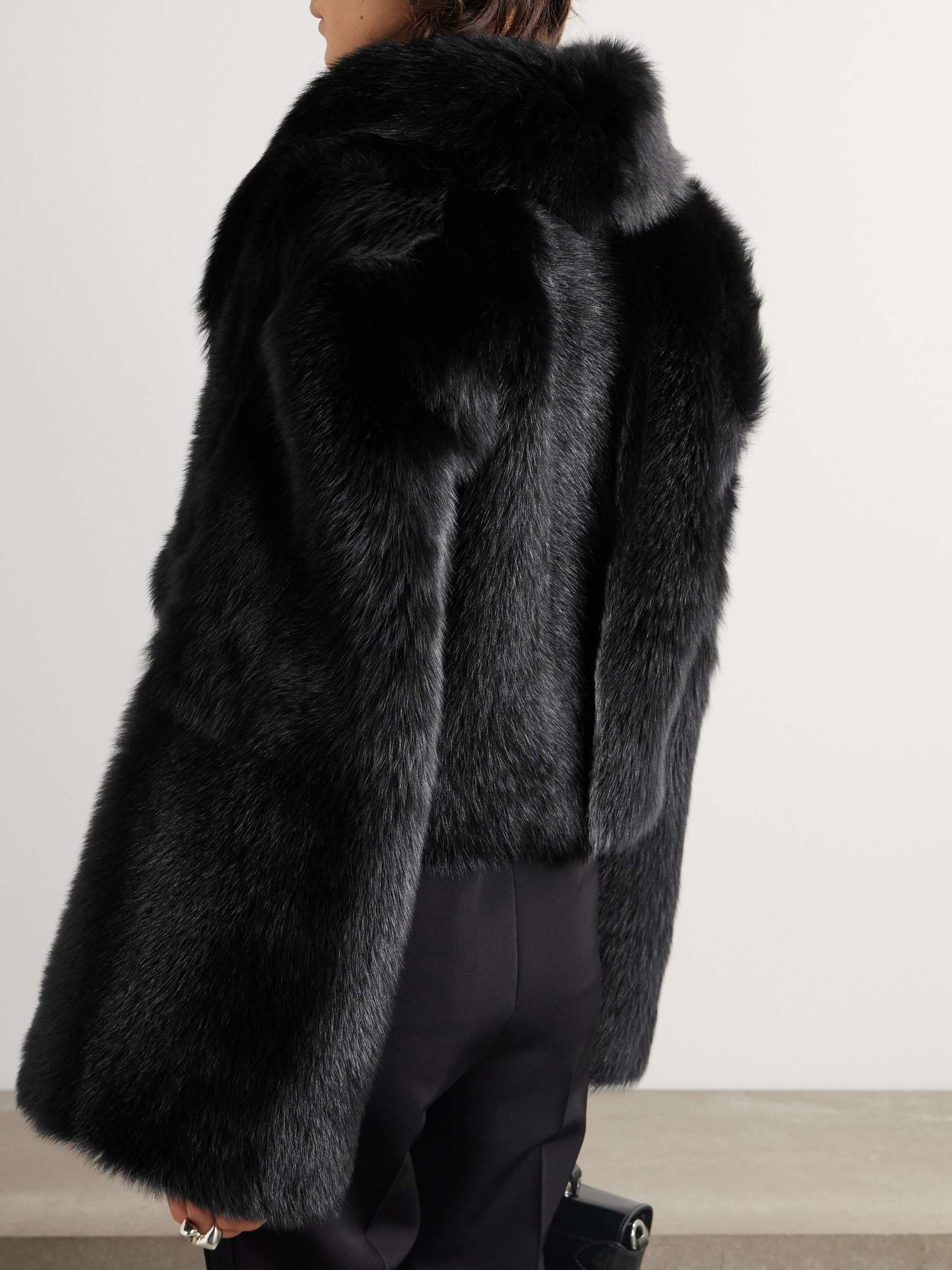 Cropped satin-trimmed shearling jacket view