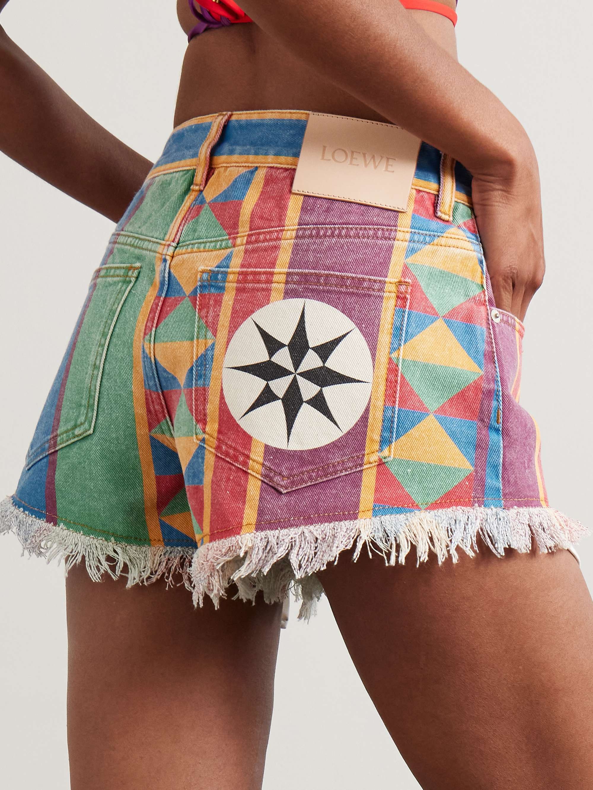 + Paula's Ibiza frayed printed denim shorts view