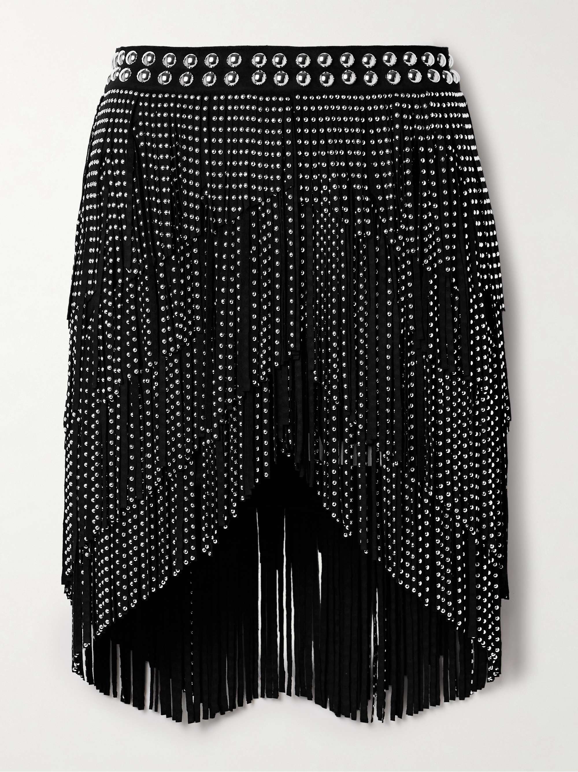 Carmelia studded fringed brushed stretch-jersey mini skirt view