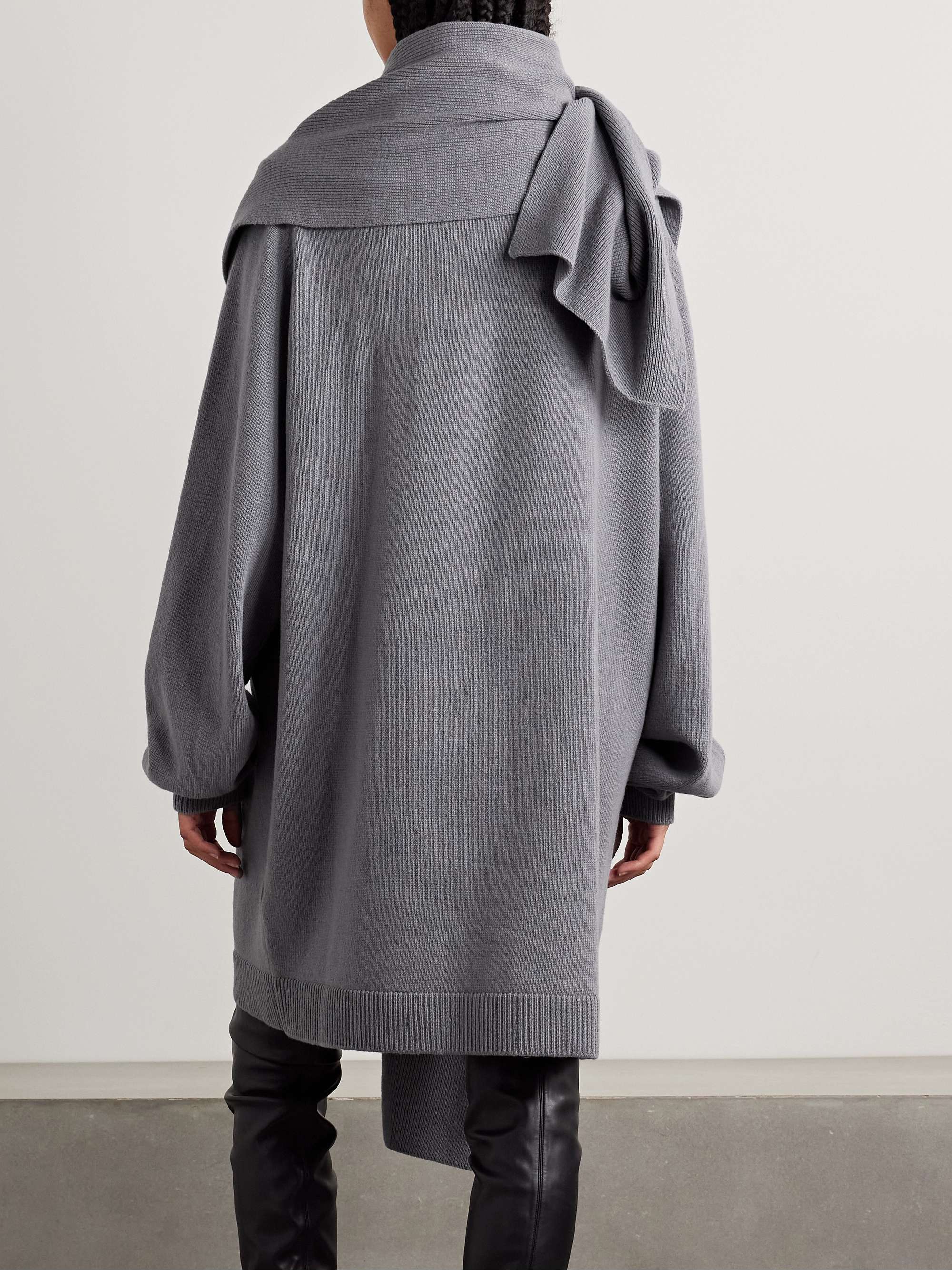 Oversized scarf-detailed gathered wool cardigan view