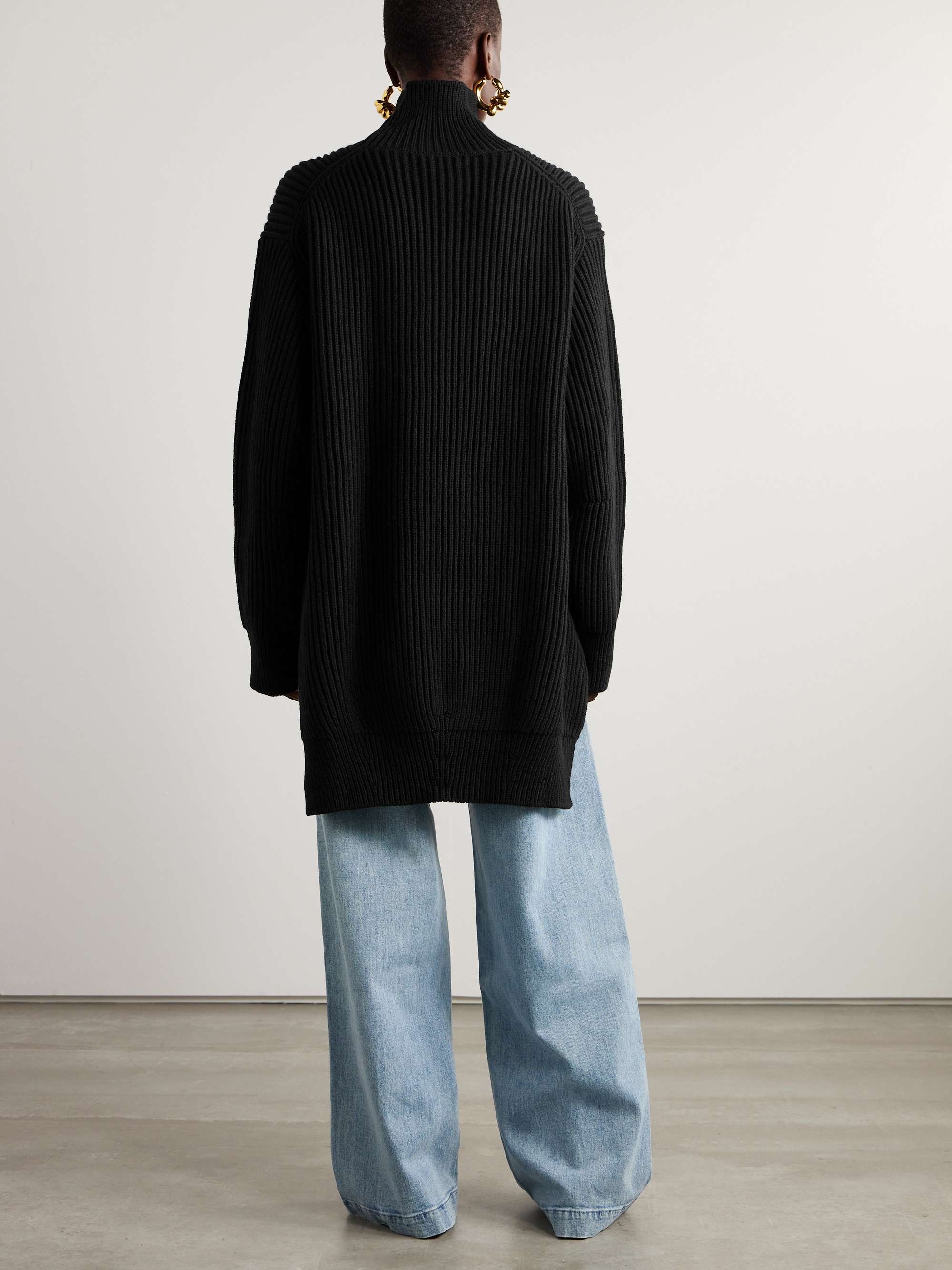 Oversized ribbed wool turtleneck sweater view