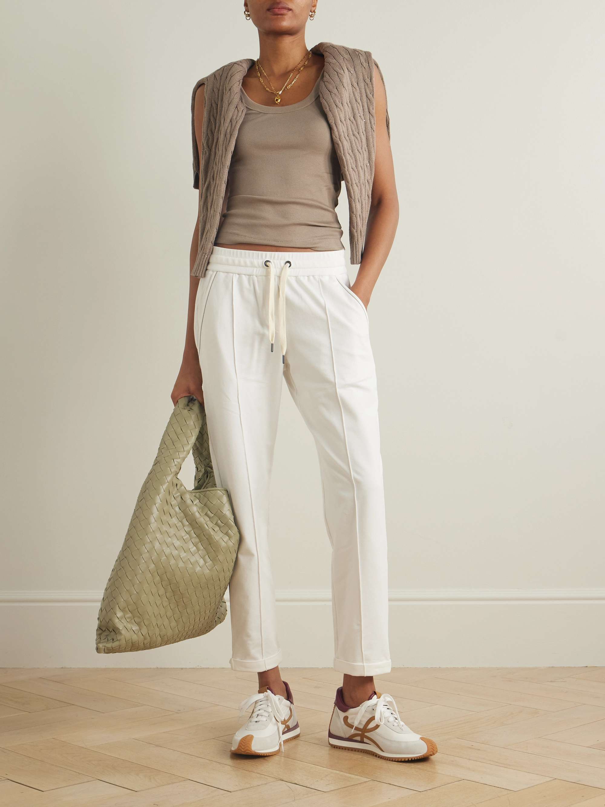 Bead-embellished cotton-blend tapered sweatpants view