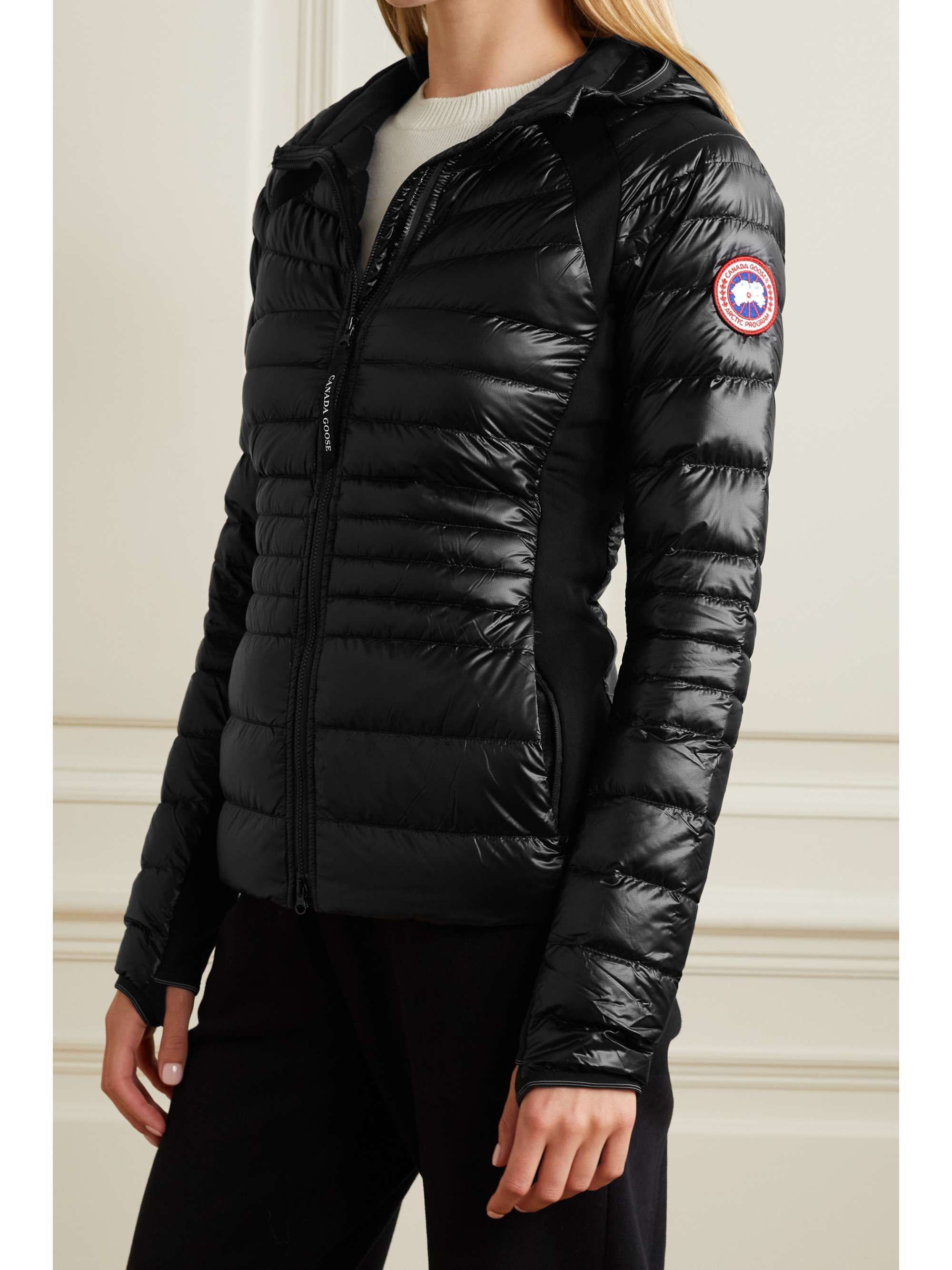 Hybridge Lite hooded stretch jersey-trimmed quilted shell down jacket view