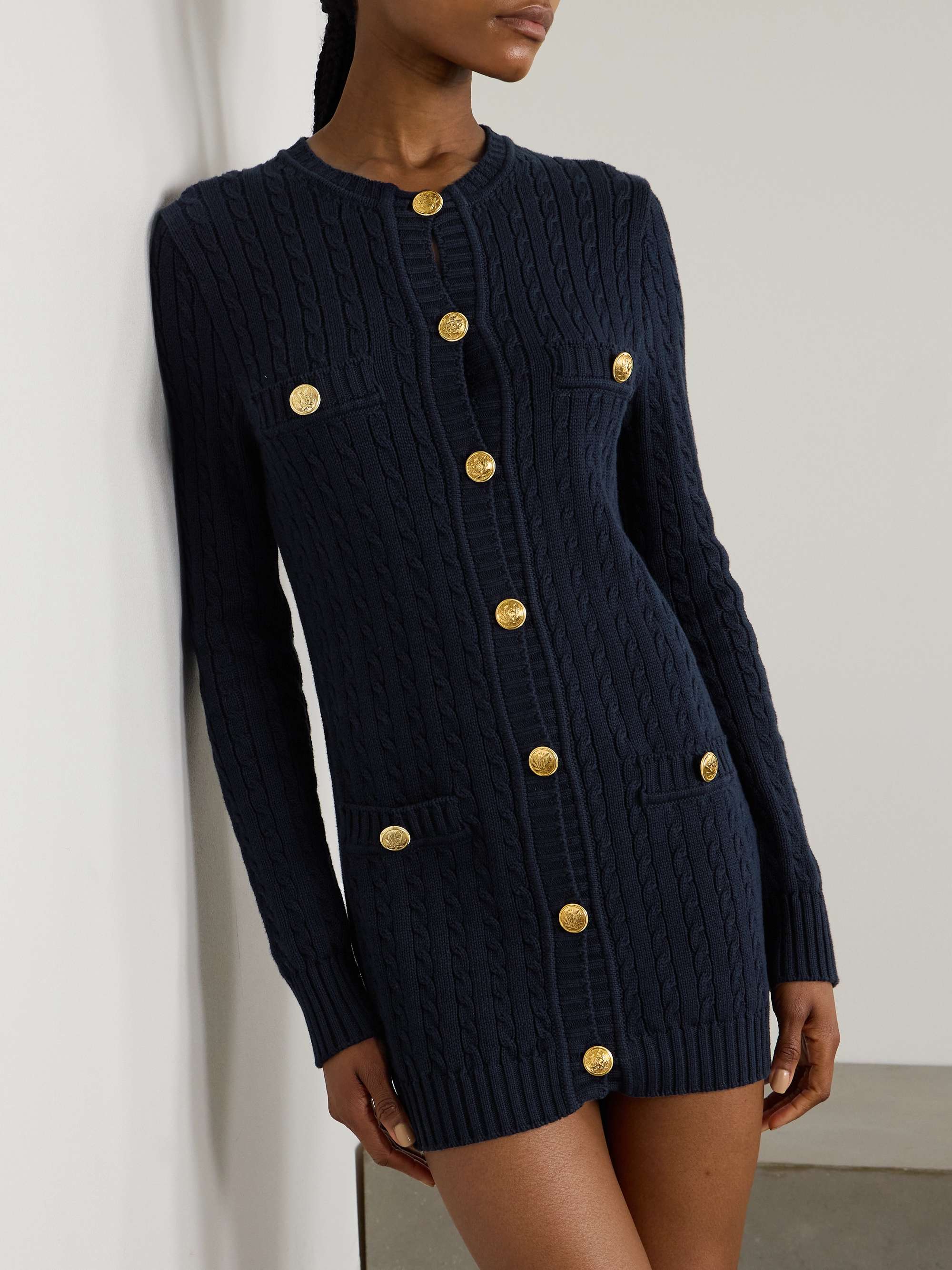 Embellished cable-knit cotton cardigan view