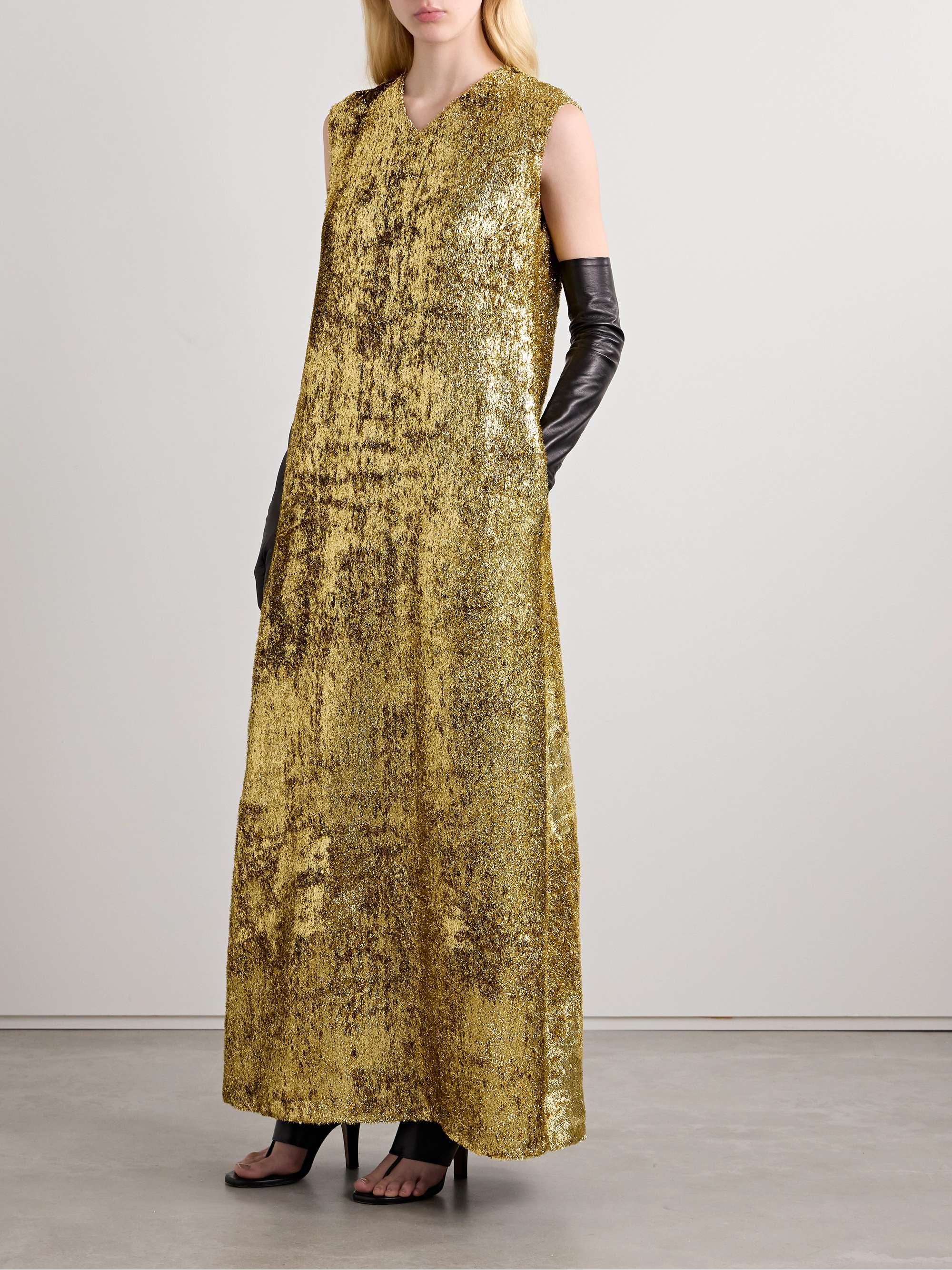 Louane Lurex and silk-blend gown view