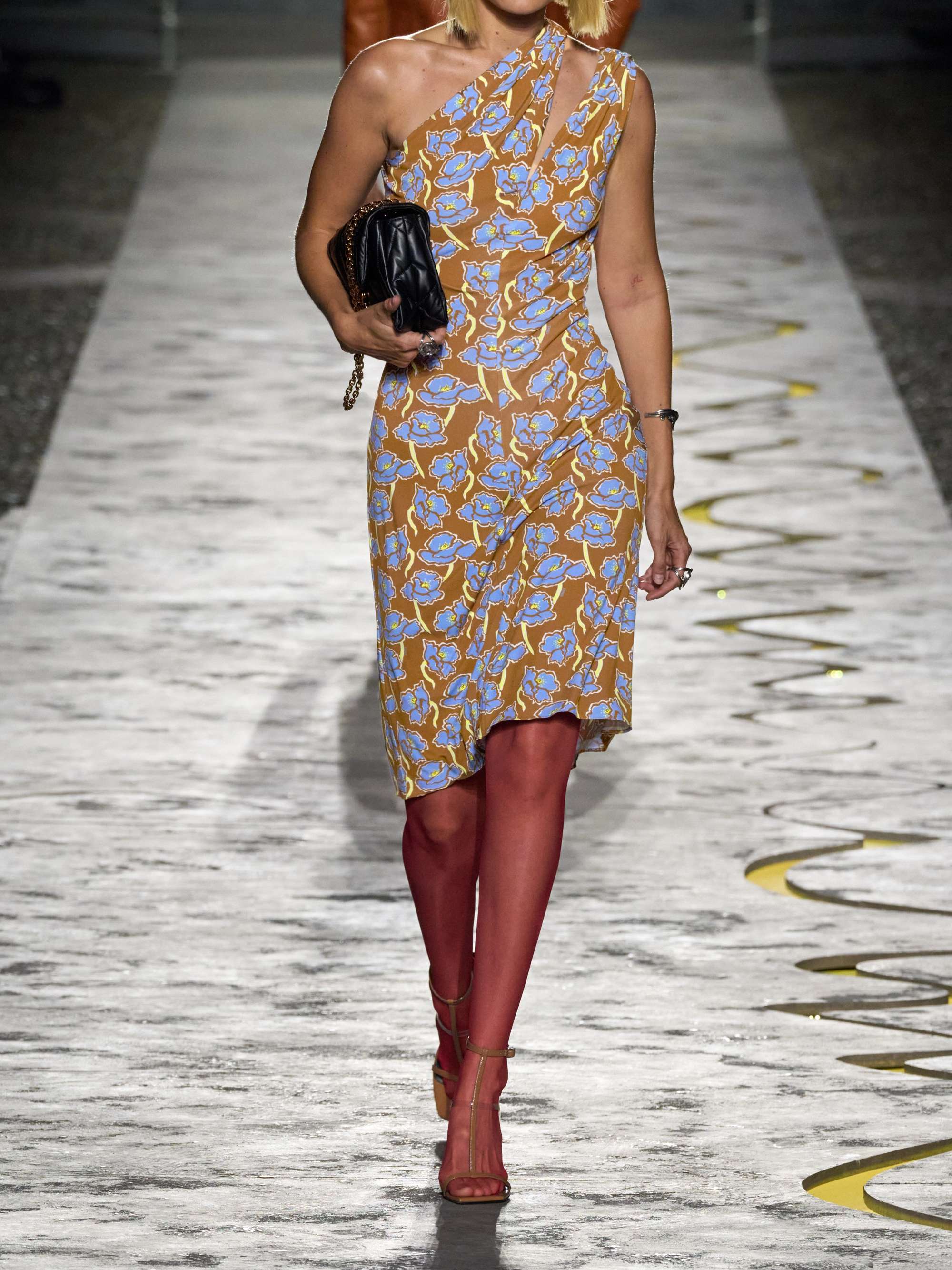 One-shoulder floral-print crepe midi dress view