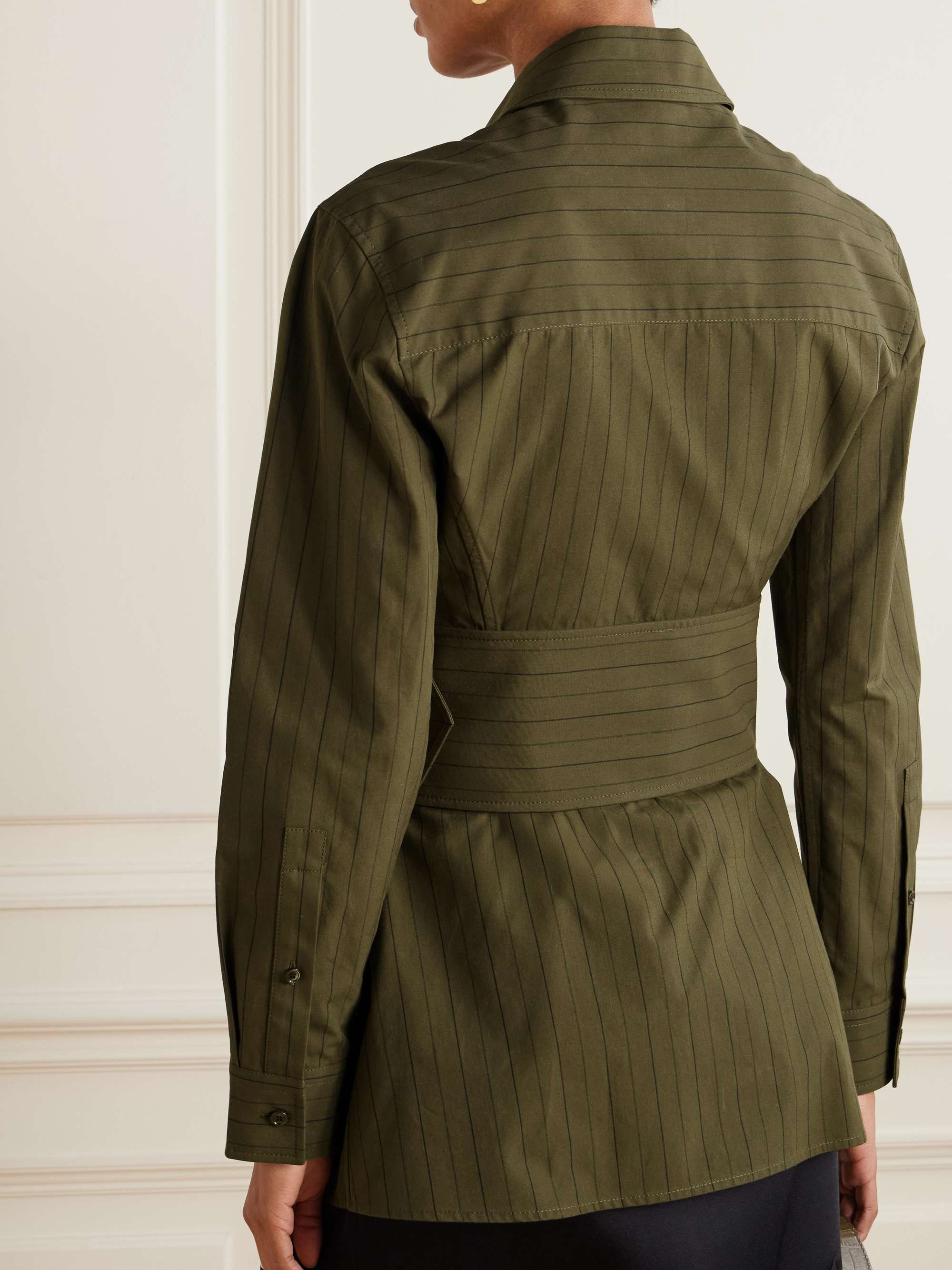 Belted pinstriped cotton-poplin shirt view