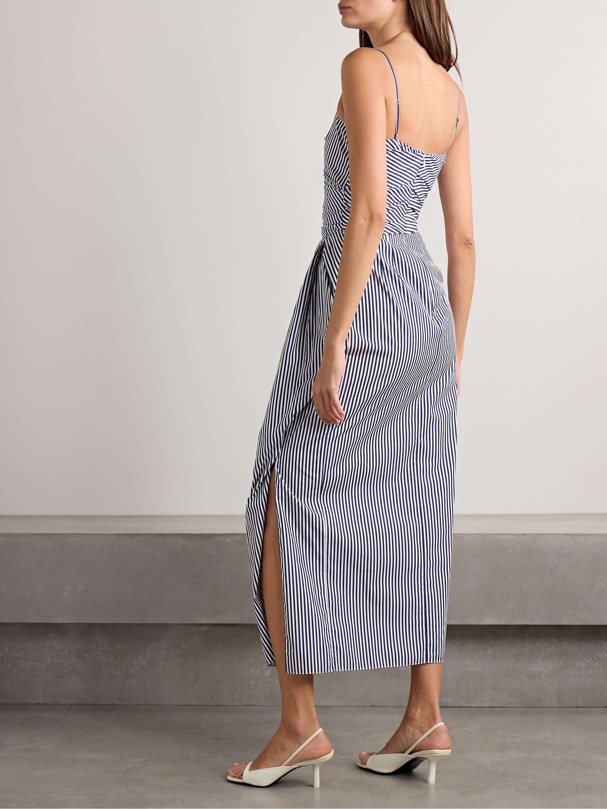 Cari wrap-effect gathered striped cotton-poplin midi dress view
