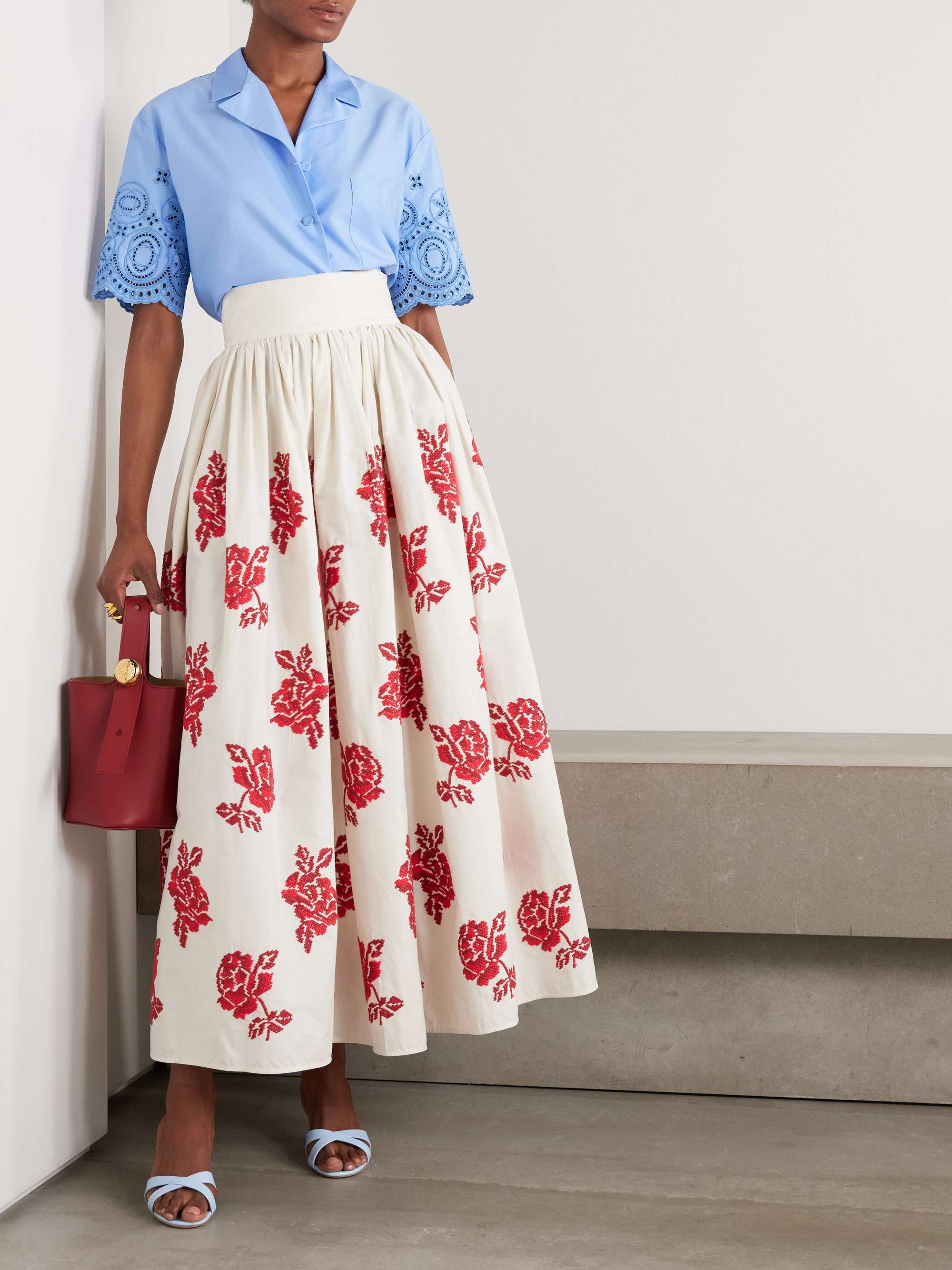 Scalloped broderie anglaise cotton-blend shirt view