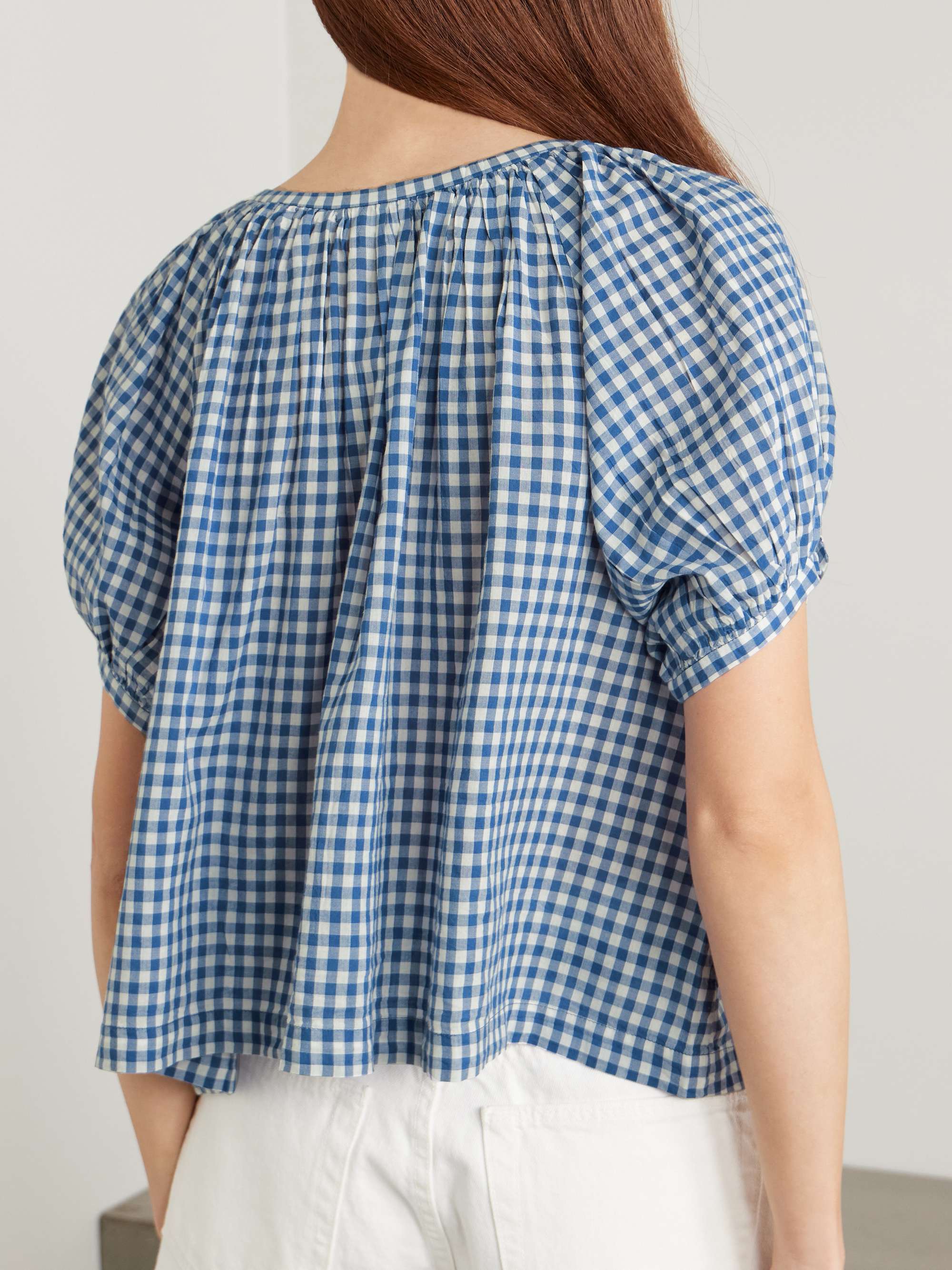 June gathered gingham organic cotton blouse view
