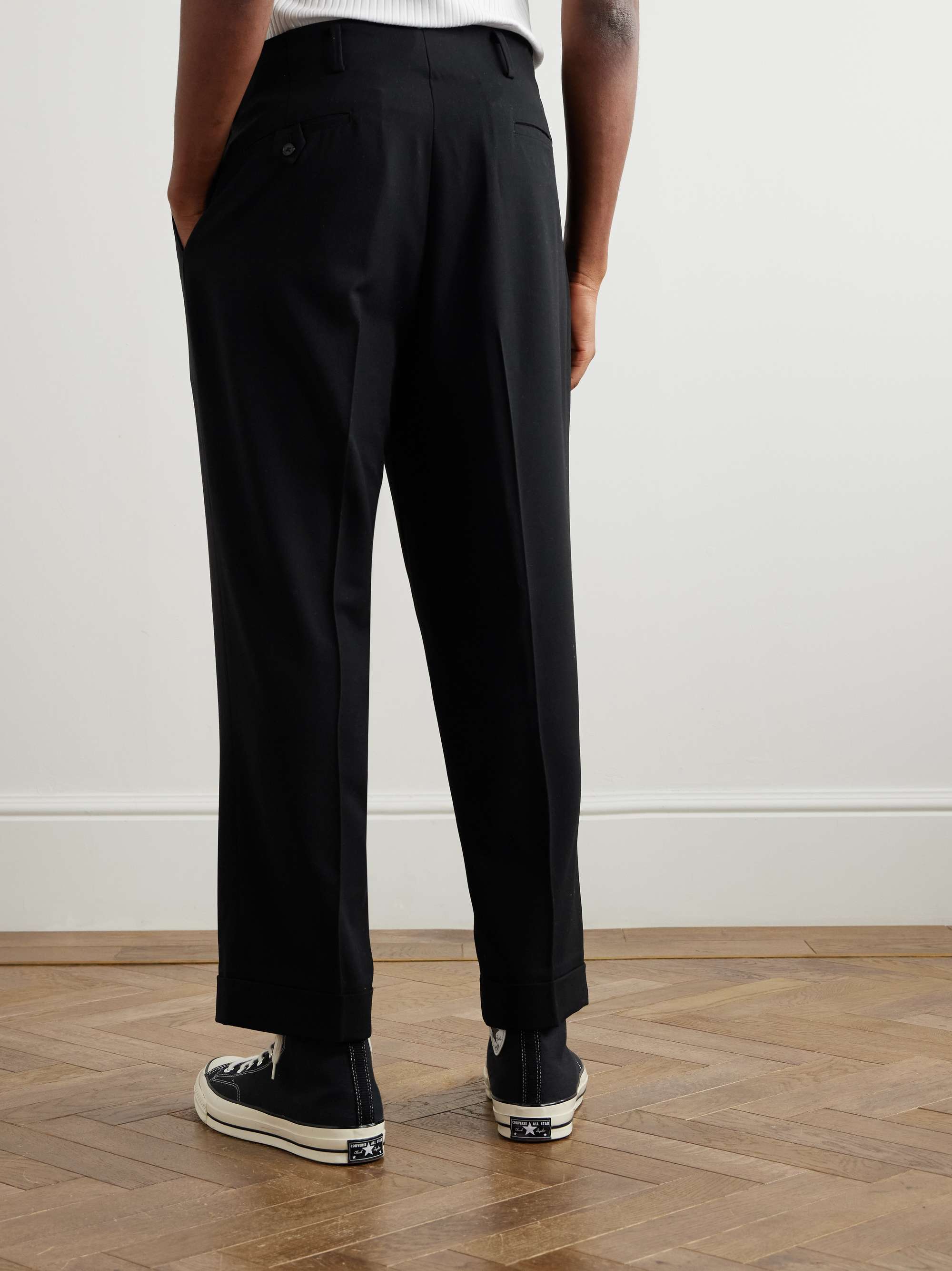 Straight-Leg Pleated Wool-Gabardine Trousers view
