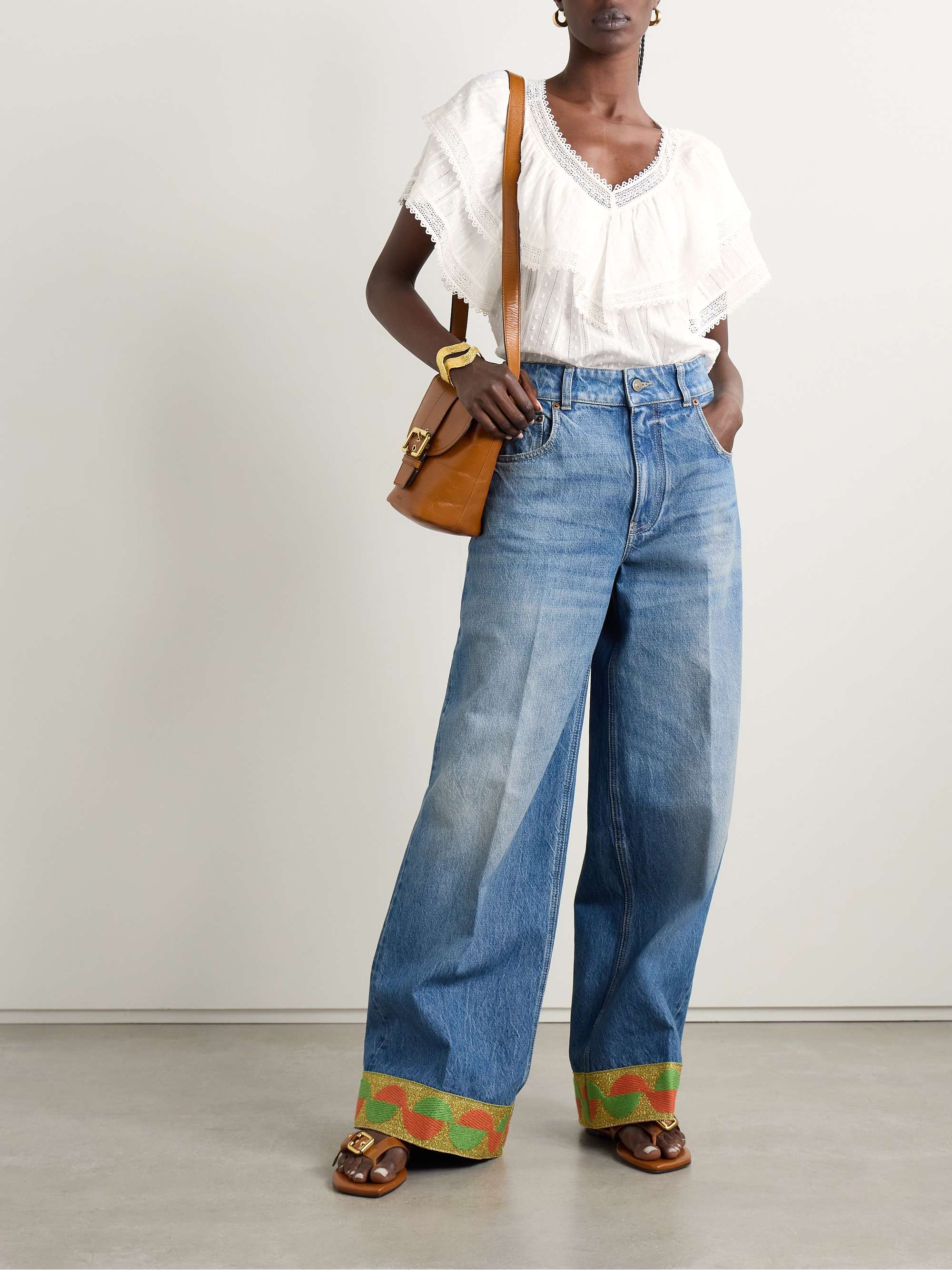 Cosenza ruffled crochet-trimmed fil coupé cotton-voile blouse view