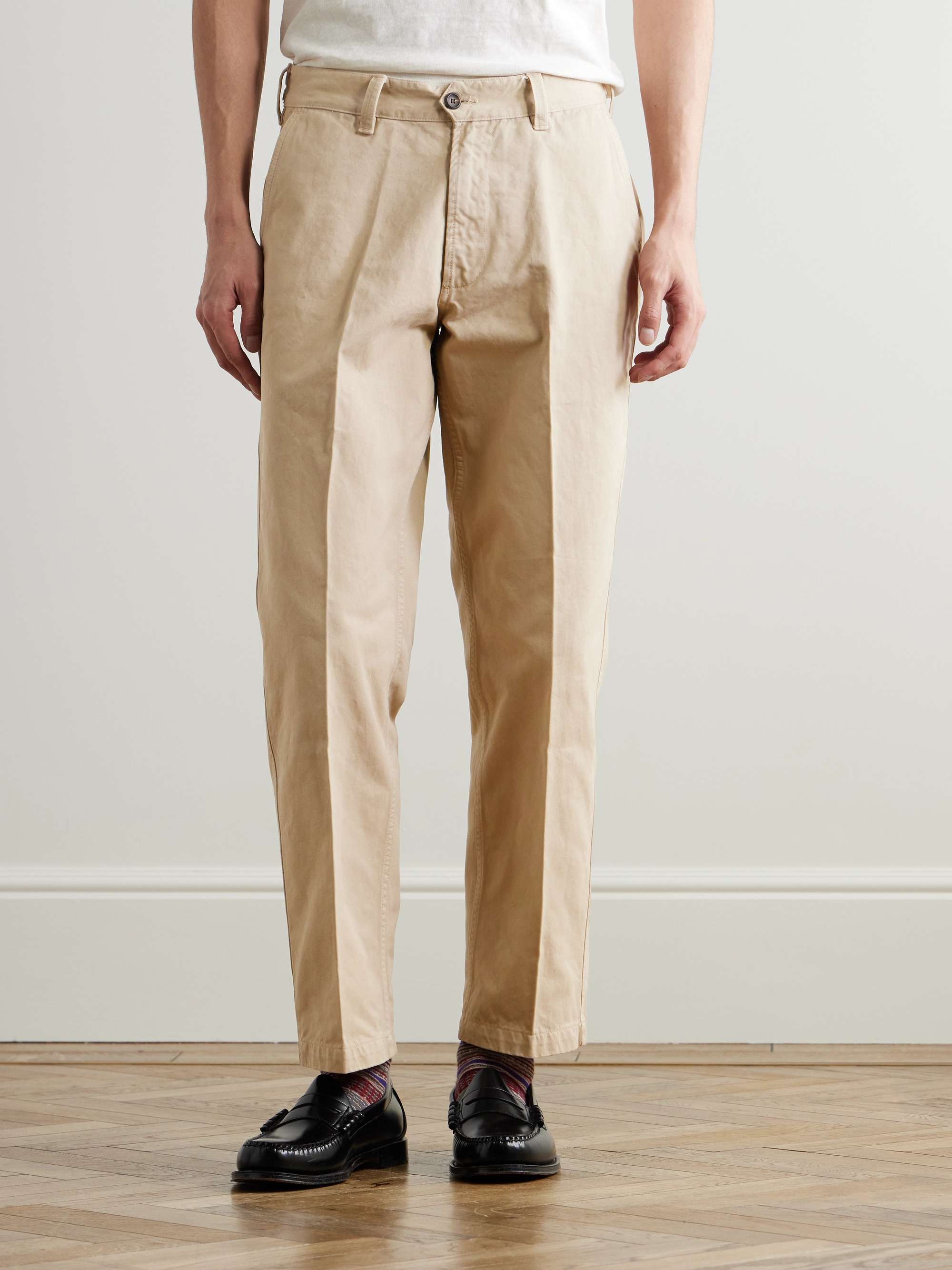 Straight-Leg Peached Cotton-Twill Trousers view