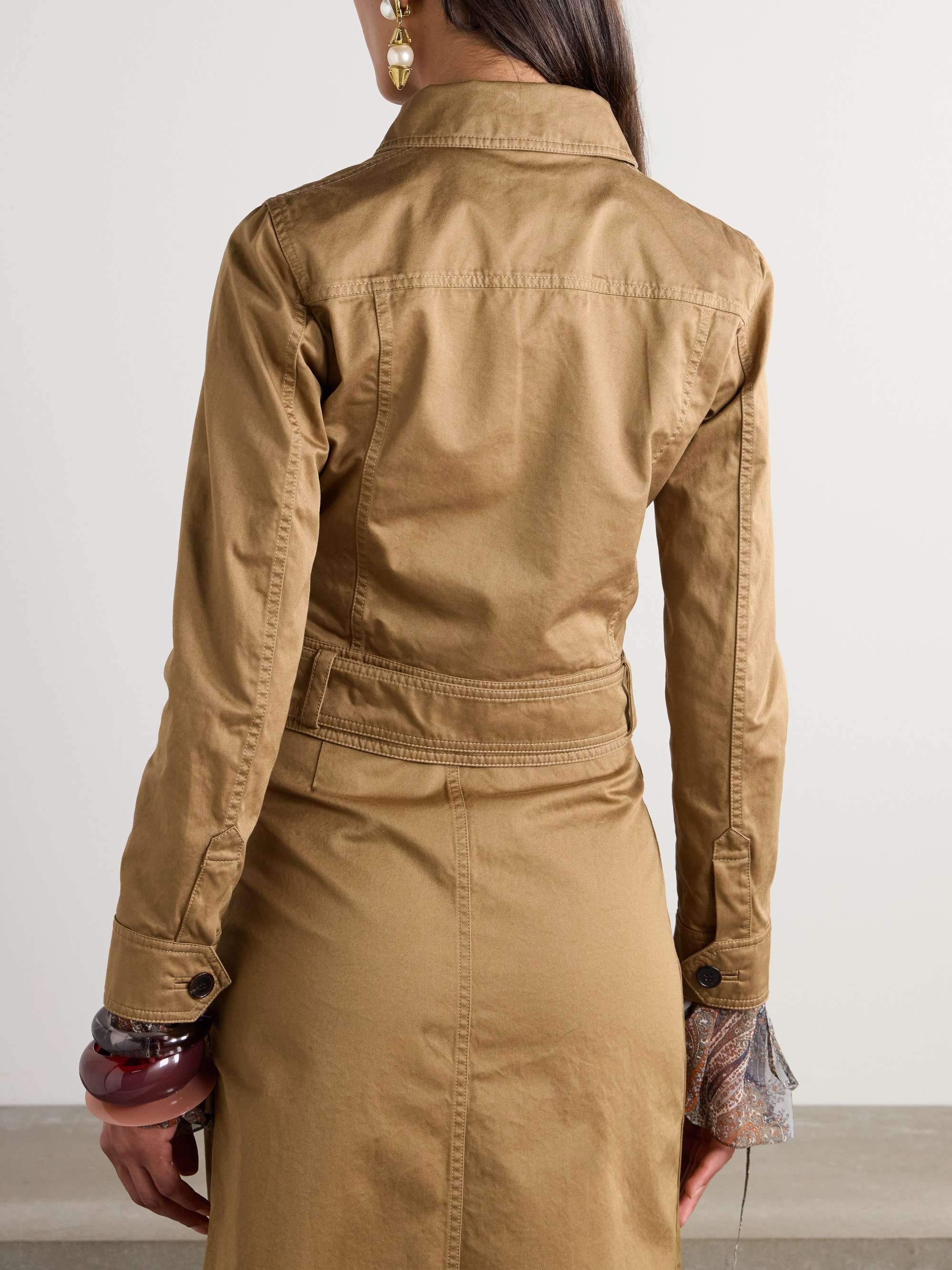 Cropped belted organic cotton-twill jacket view
