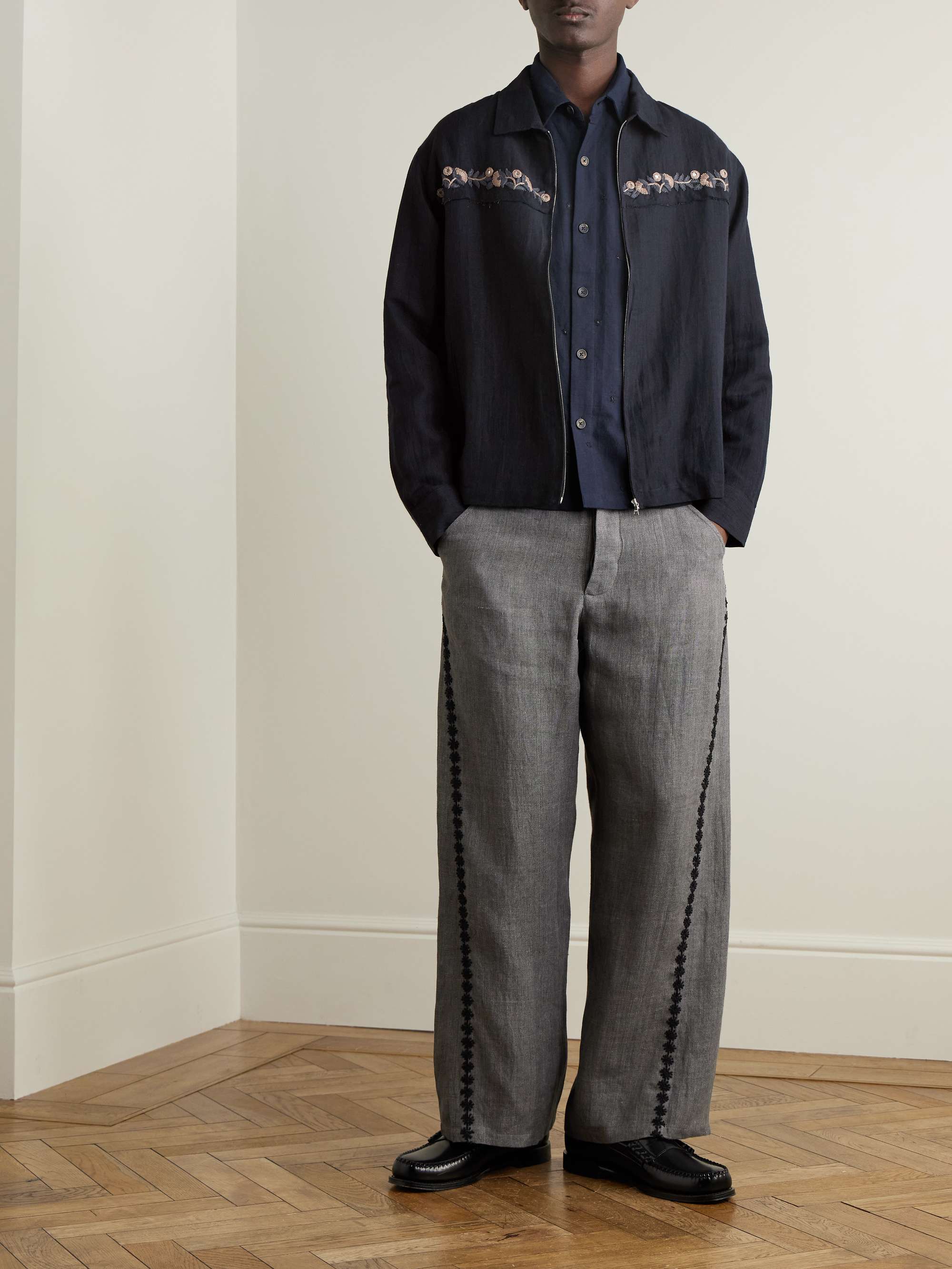 Embroidered Embellished Cotton and Linen-Blend Jacket view