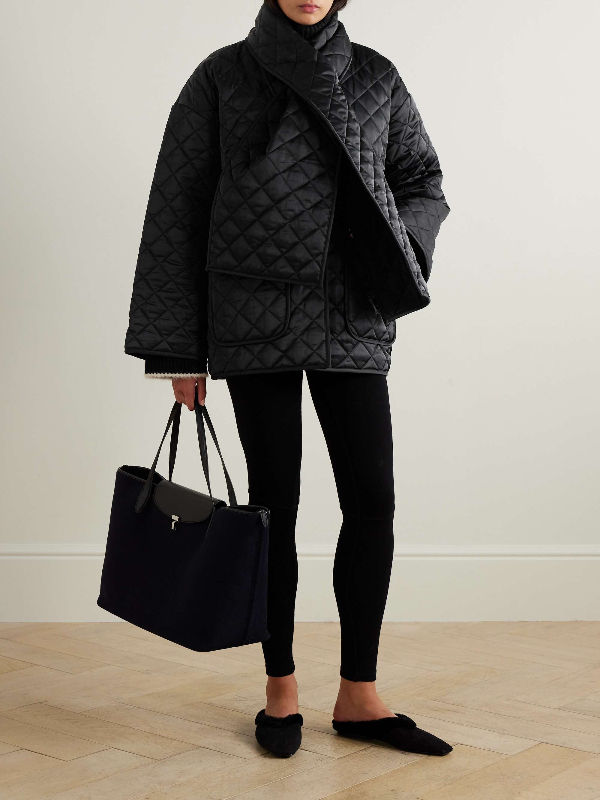 Scarf-detailed quilted recycled-shell jacket view