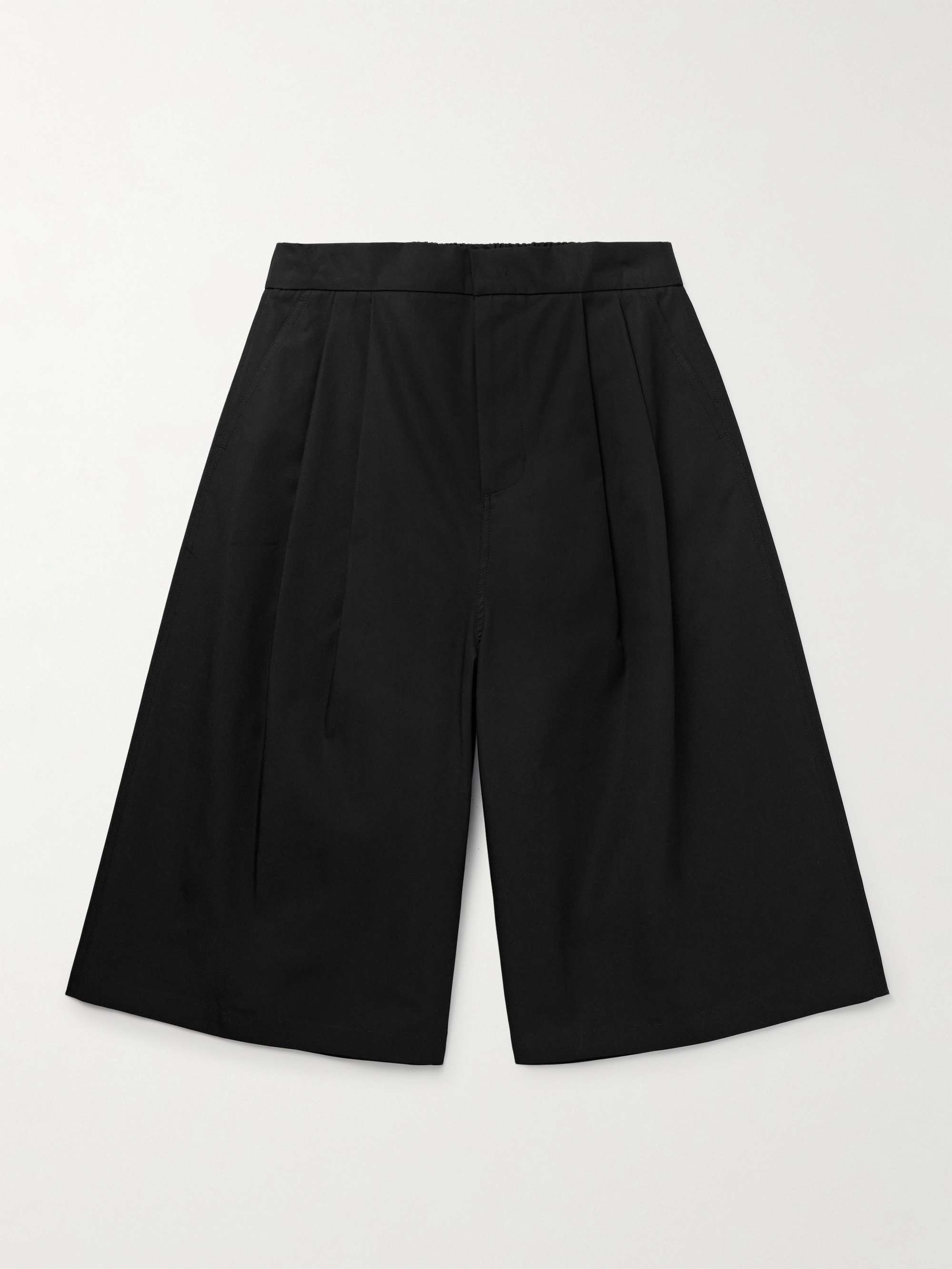 Wide-Leg Pleated Cotton-Poplin Shorts view
