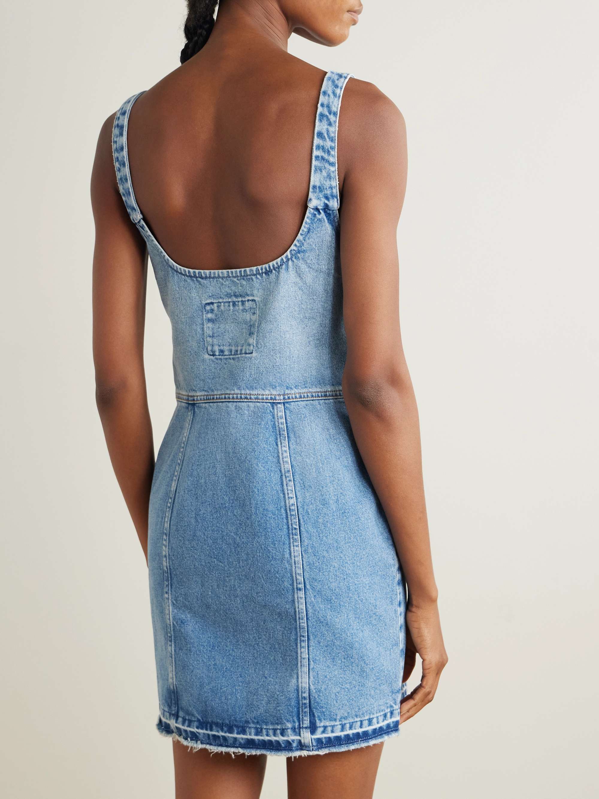 Frayed paneled organic denim mini dress view