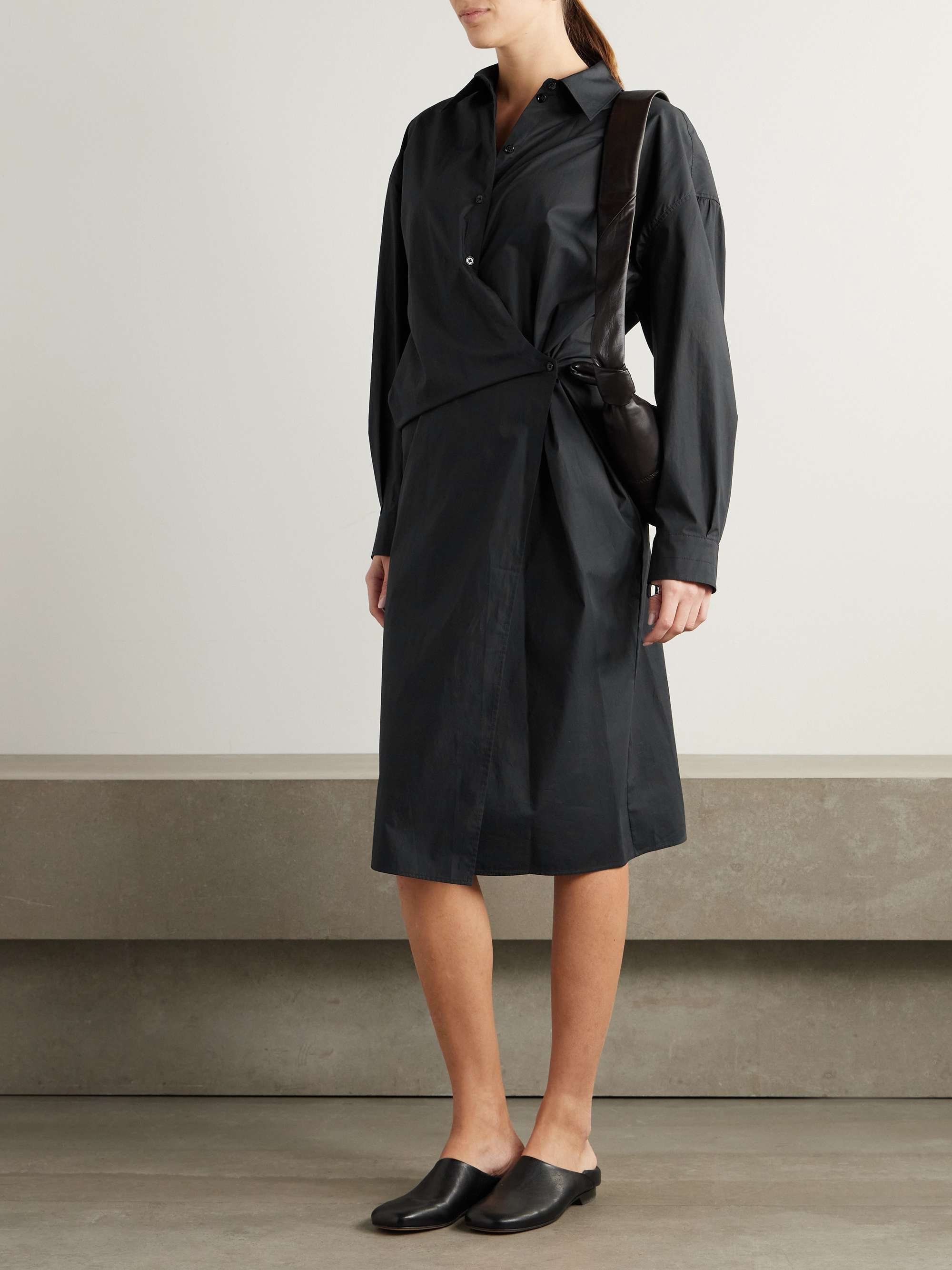 Wrap-effect cotton-poplin midi shirt dress view
