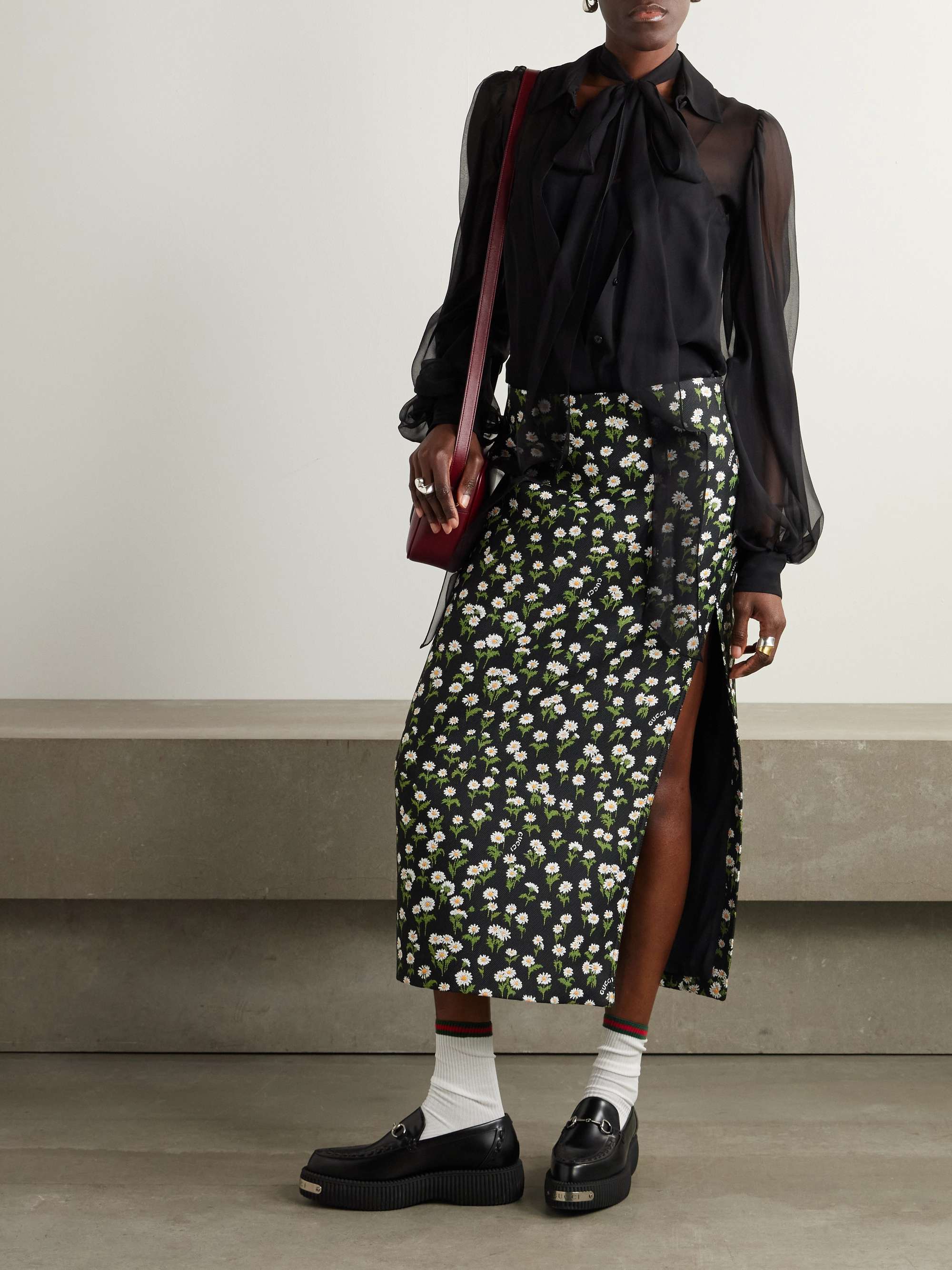 Floral jacquard-knit maxi skirt view
