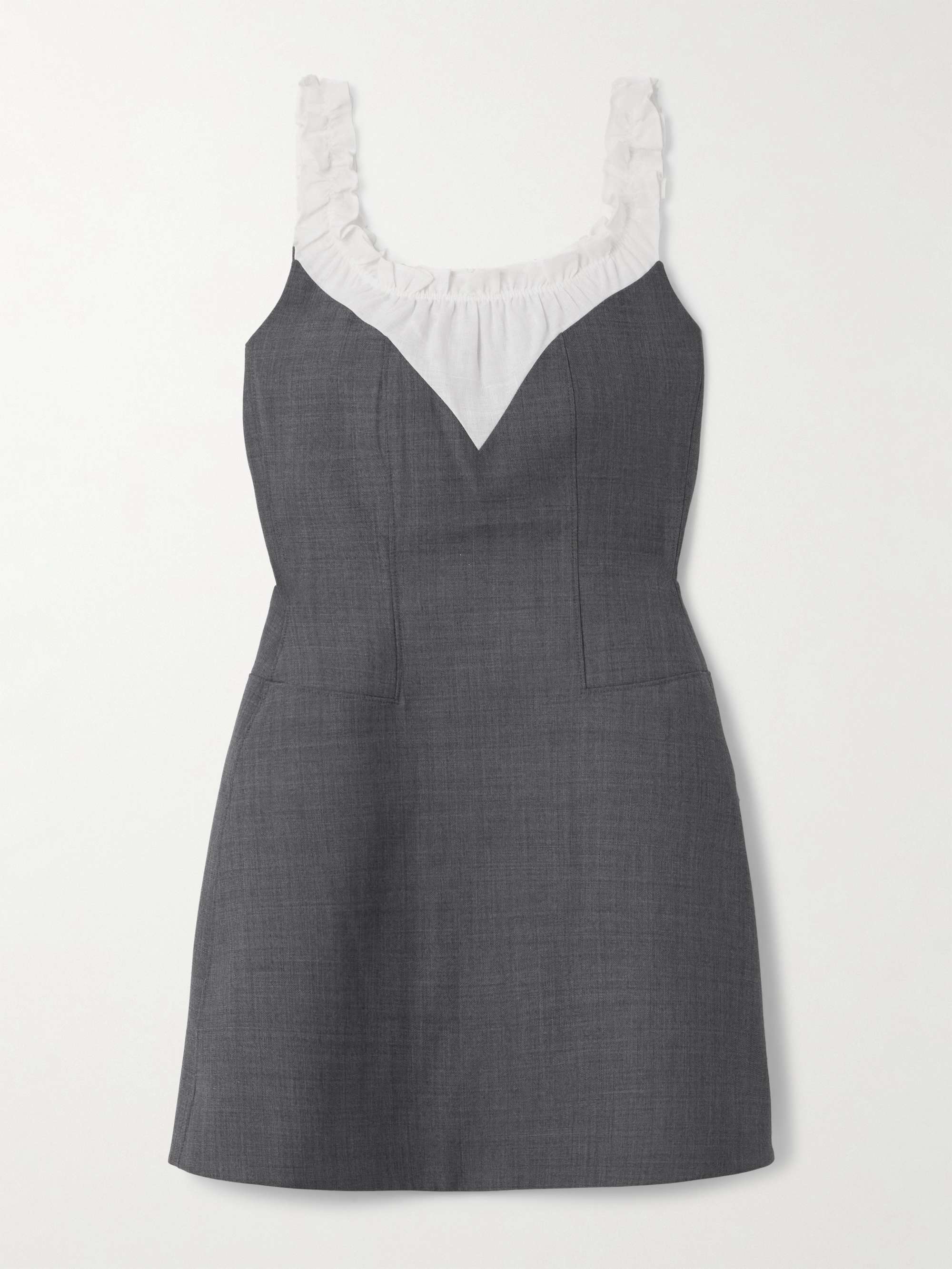 Paneled wool and linen-blend trimmed grain de poudre mini dress view