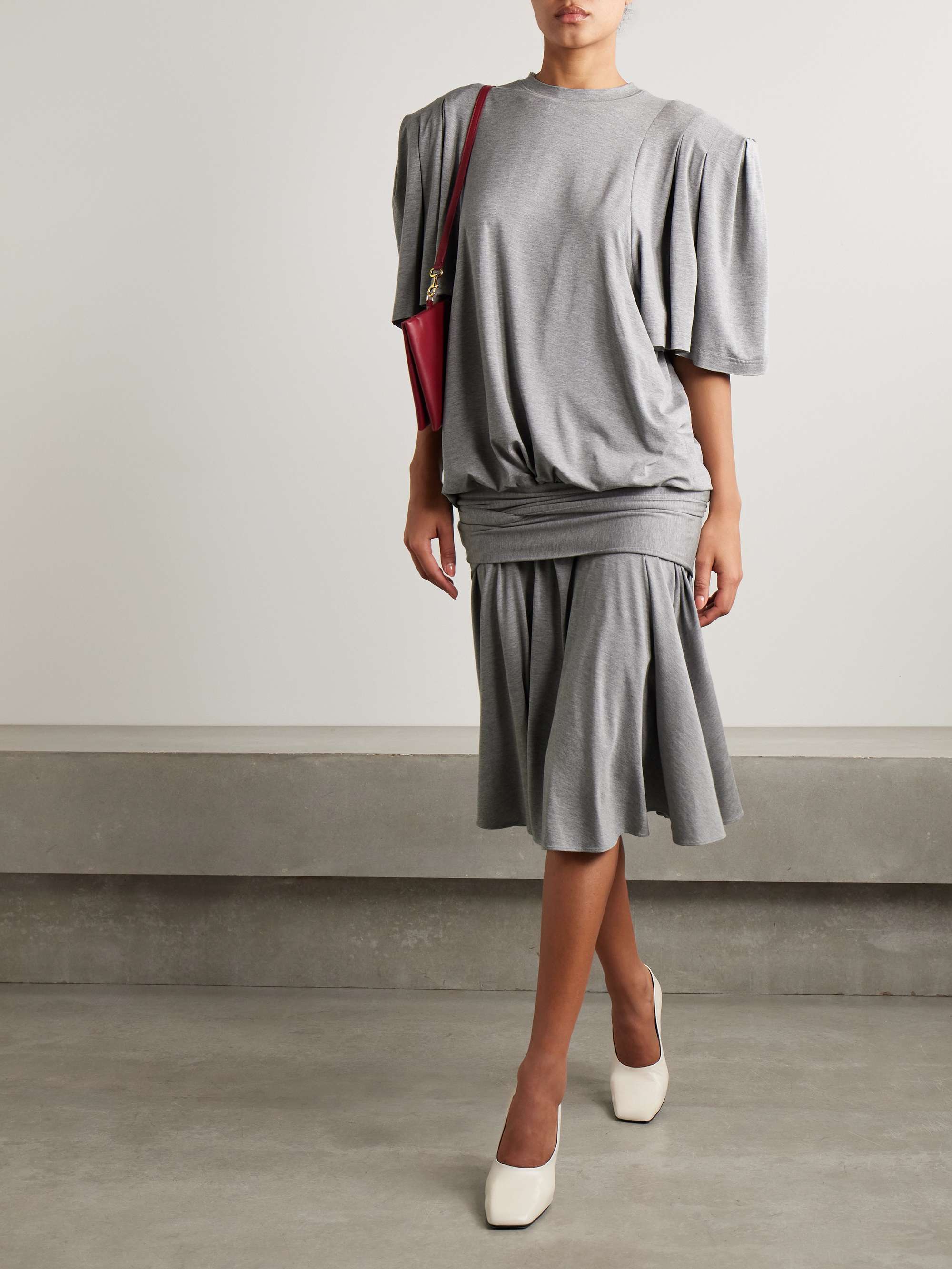 Gathered cotton-jersey midi dress view
