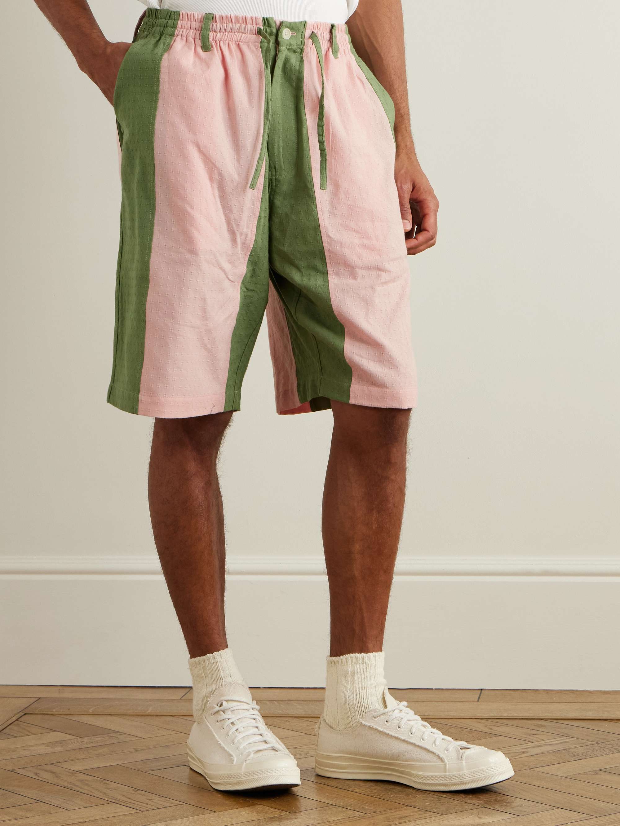 Milo Straight-Leg Striped Cotton-Jacquard Drawstring Shorts view