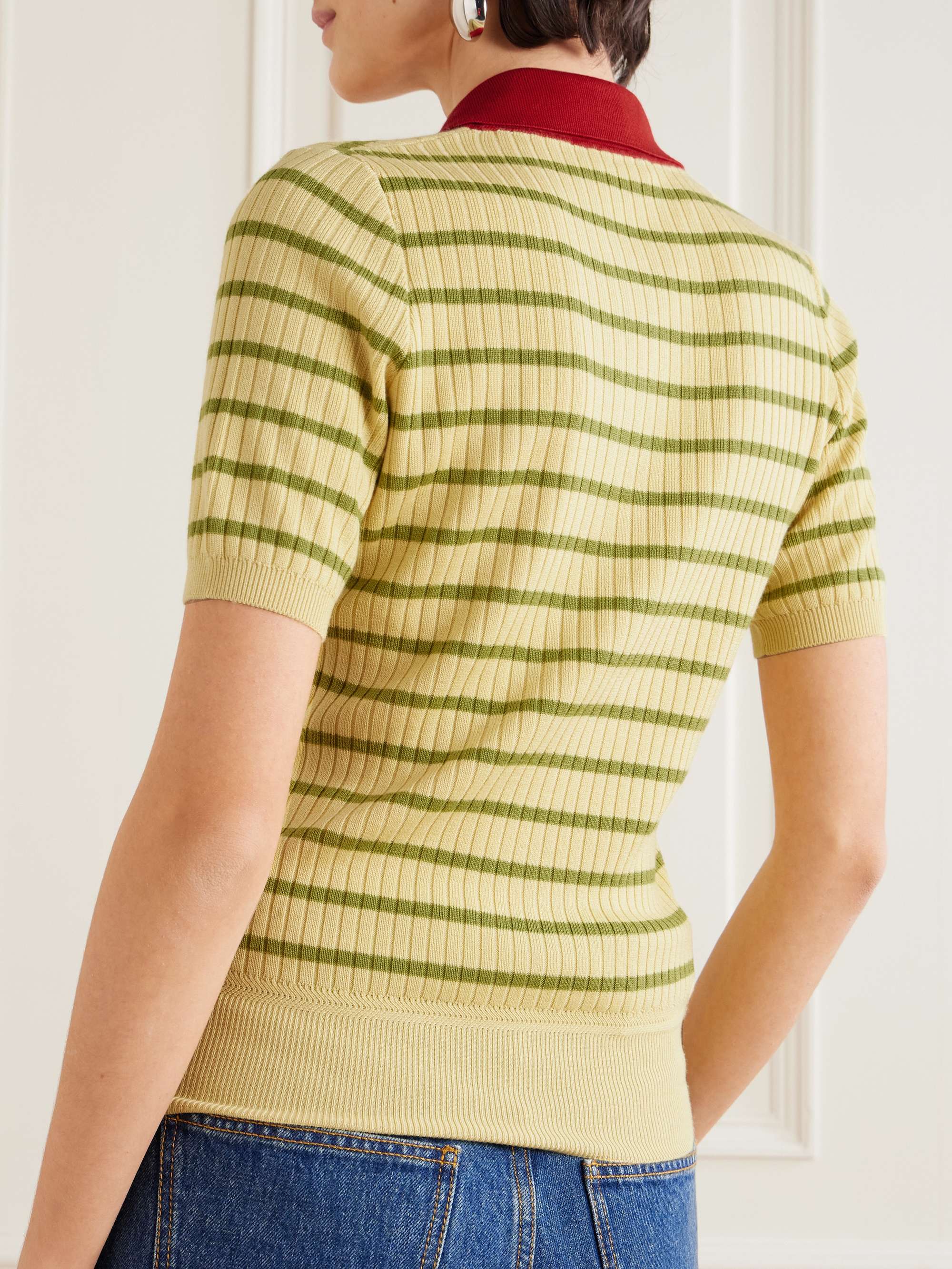 Striped ribbed wool, silk and cashmere-blend polo shirt view