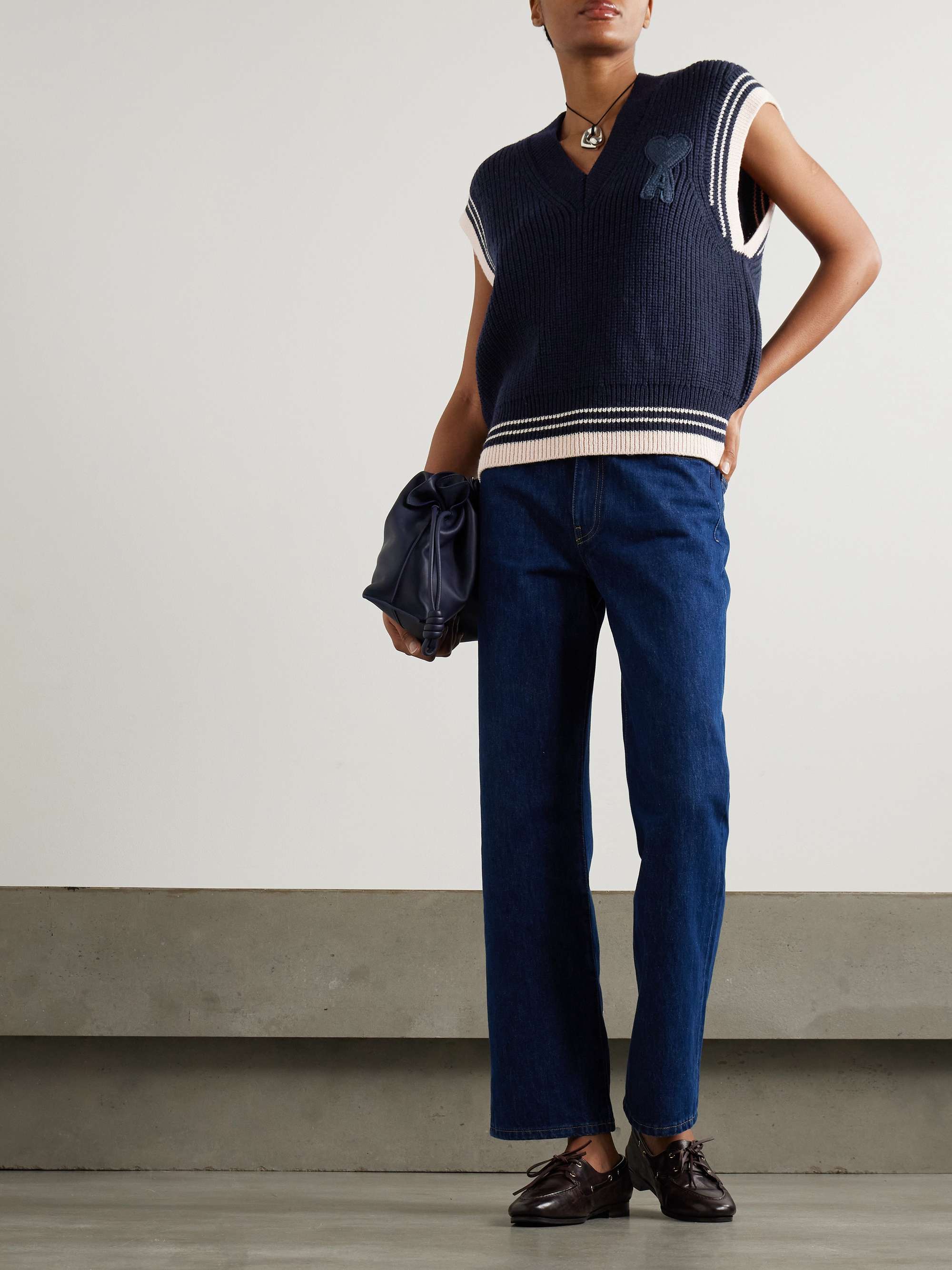 Oversized embroidered striped ribbed wool tank view