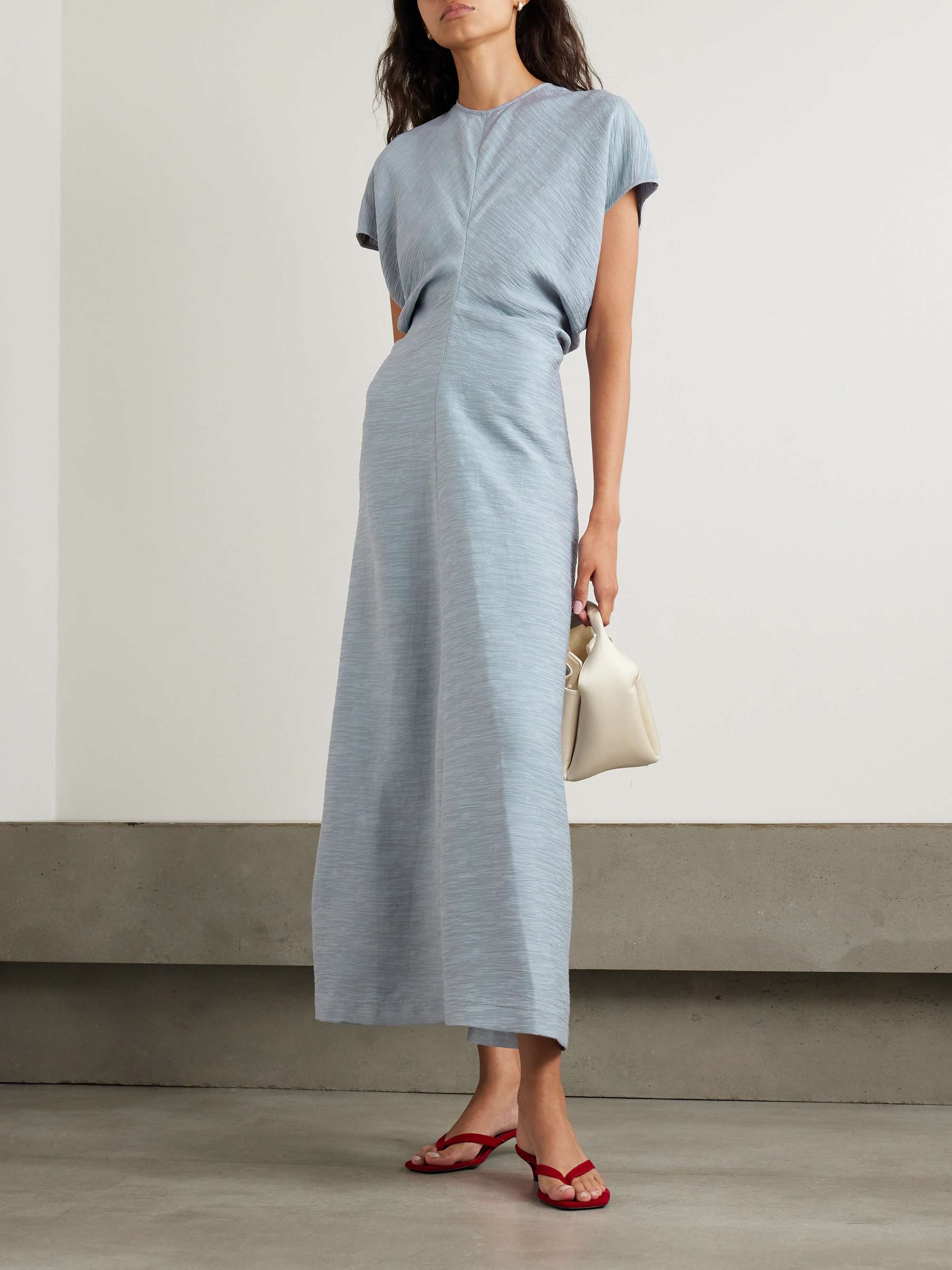 Gathered woven maxi dress view