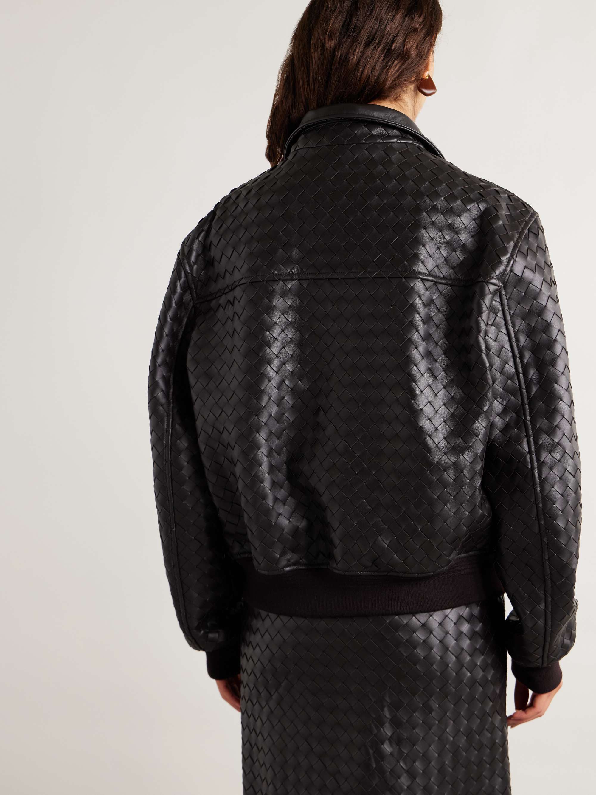 Intrecciato leather bomber jacket view