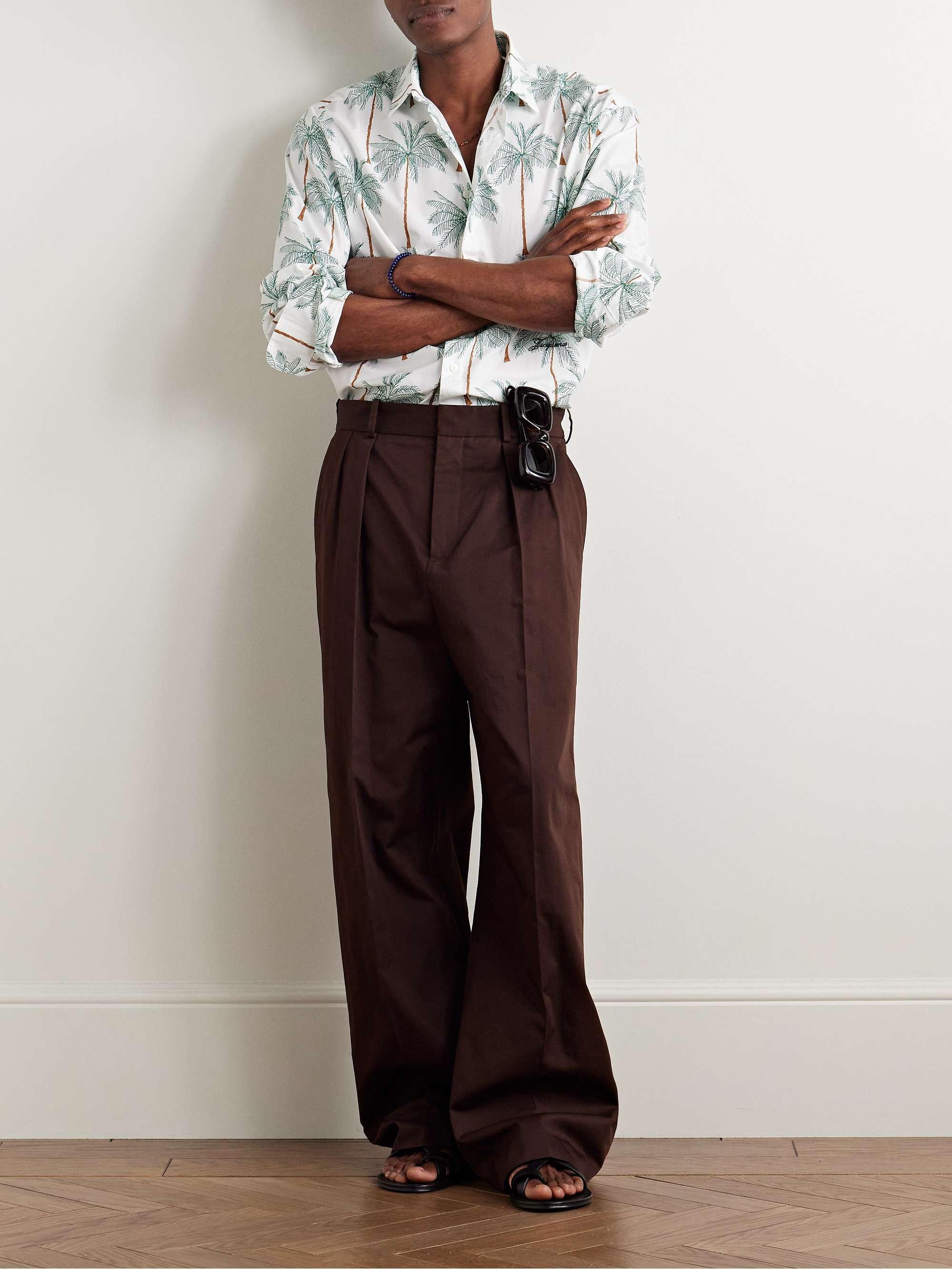 Simon Logo-Embroidered Printed Cotton-Poplin Shirt view
