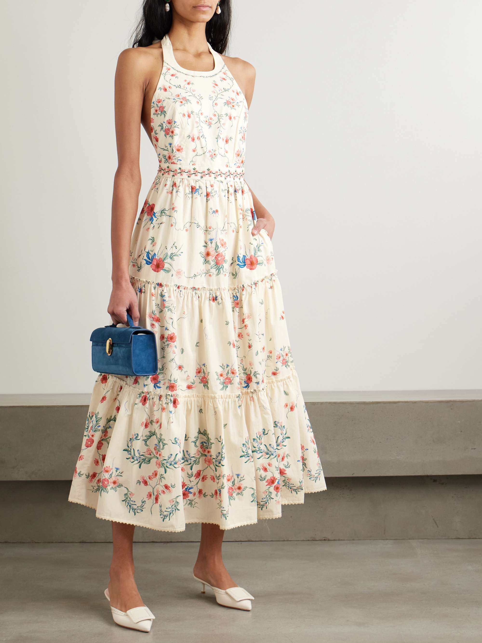 Consuelo Mosqueta embroidered tiered floral-print cotton-poplin midi dress view