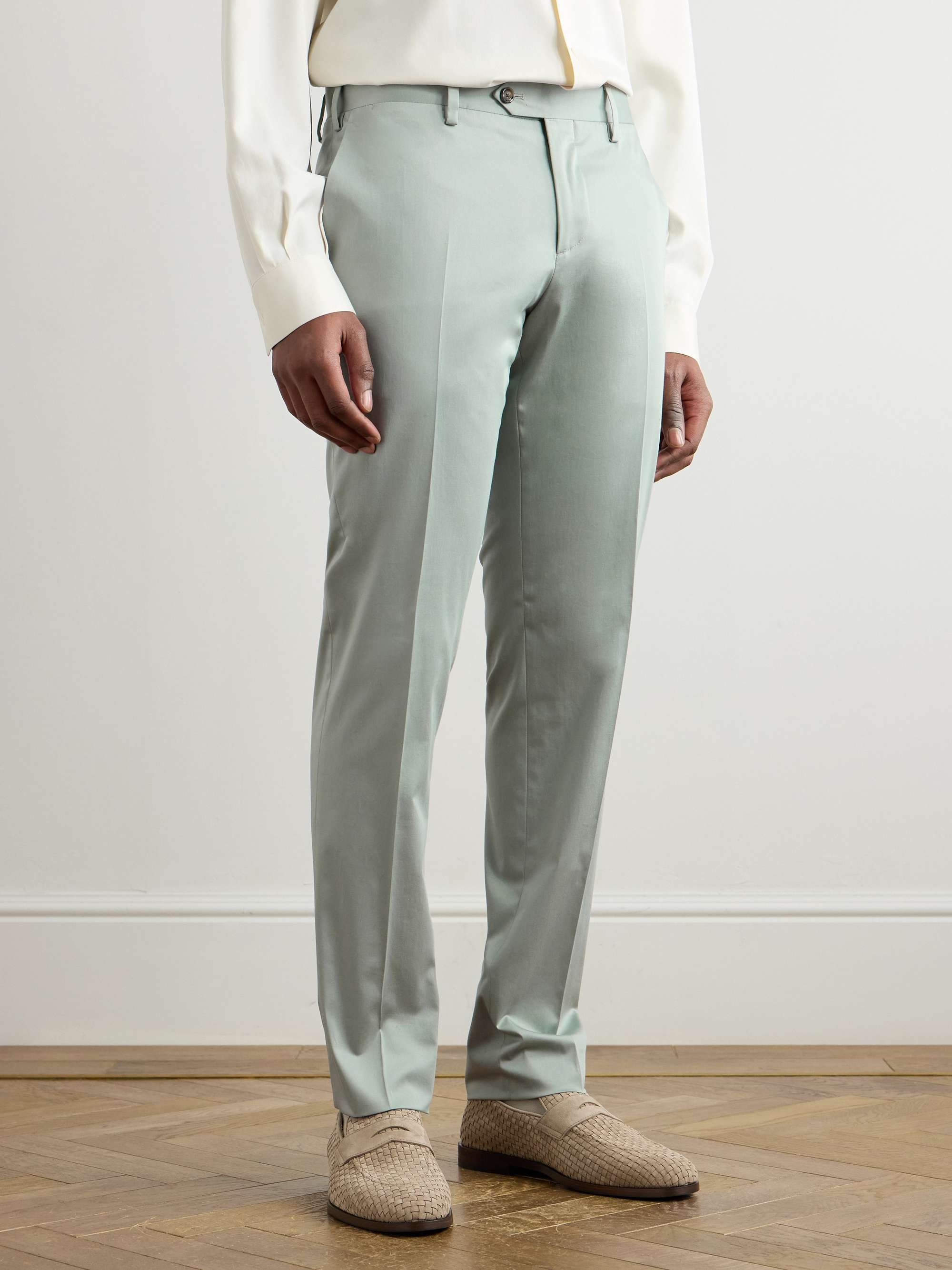 Straight-Leg Cotton-Blend Satin Suit Trousers view