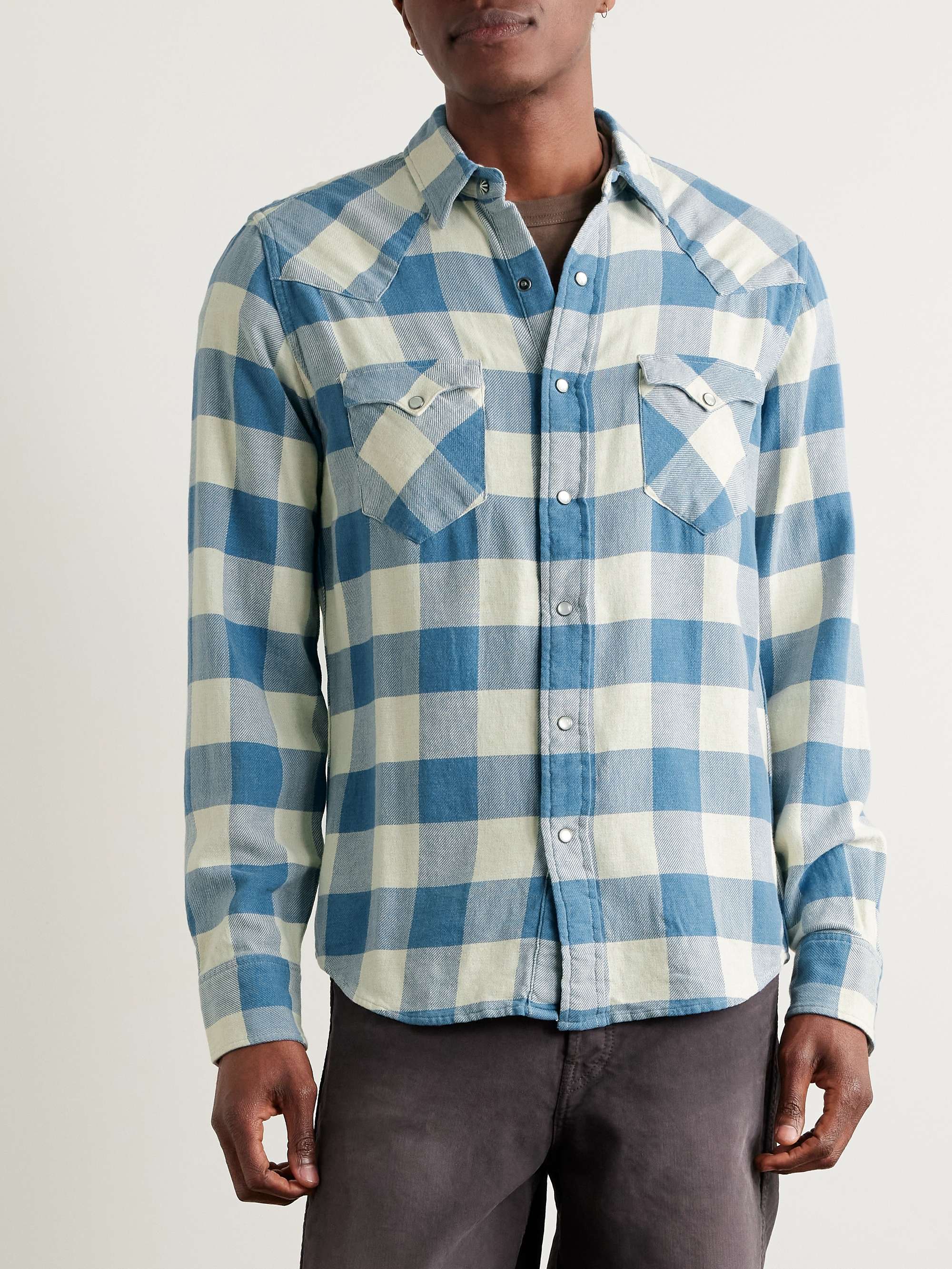Buffalo-Checked Cotton and Linen-Blend Flannel Shirt view