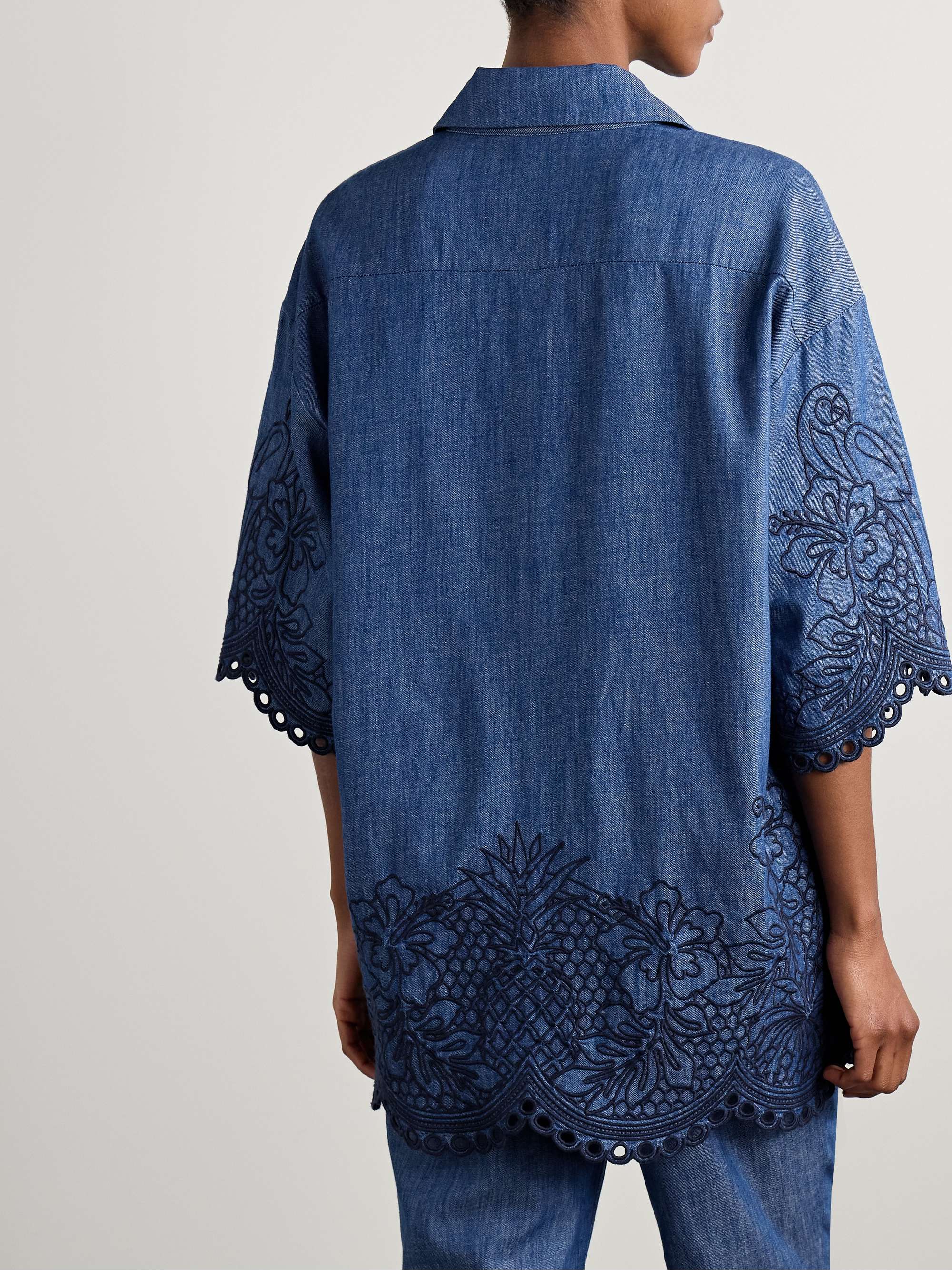 Coco embroidered cotton-chambray shirt view