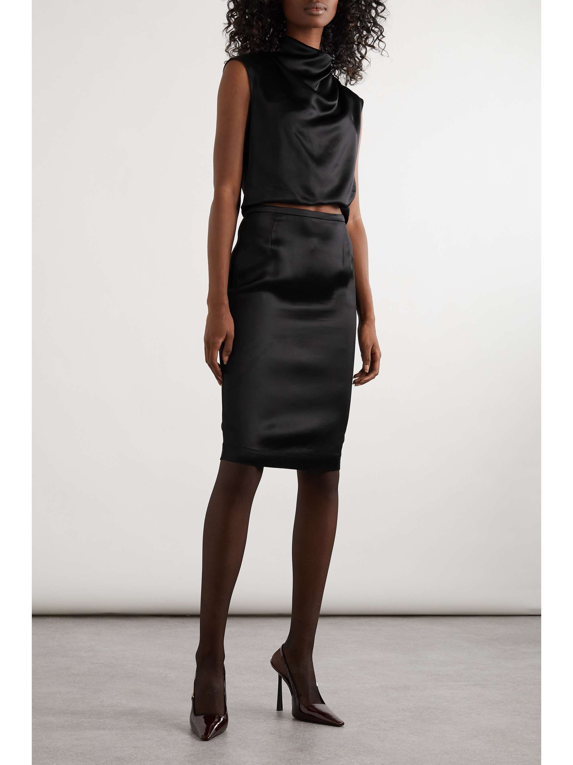 Cropped draped satin blouse view