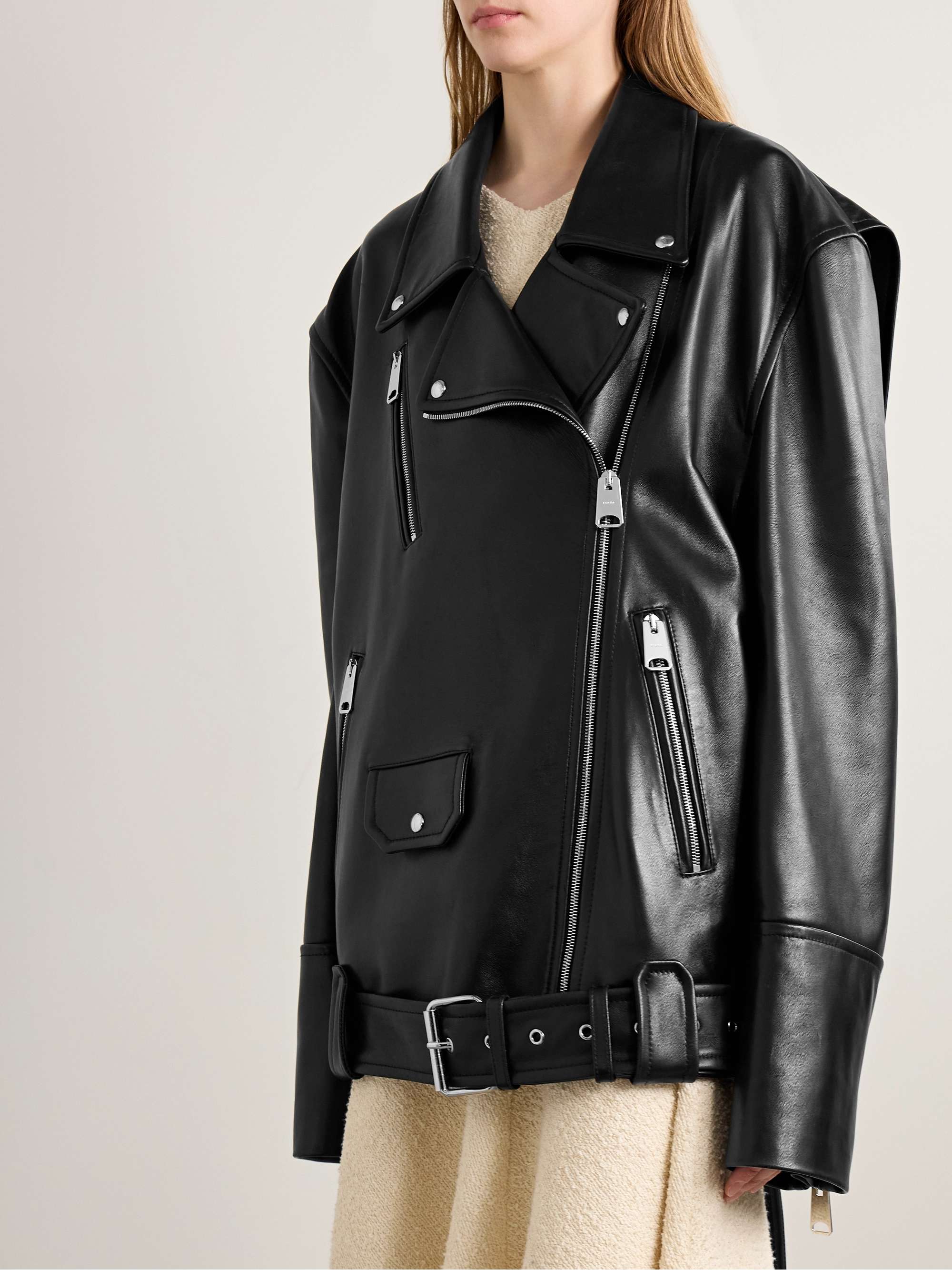 Hansel oversized belted leather biker jacket view