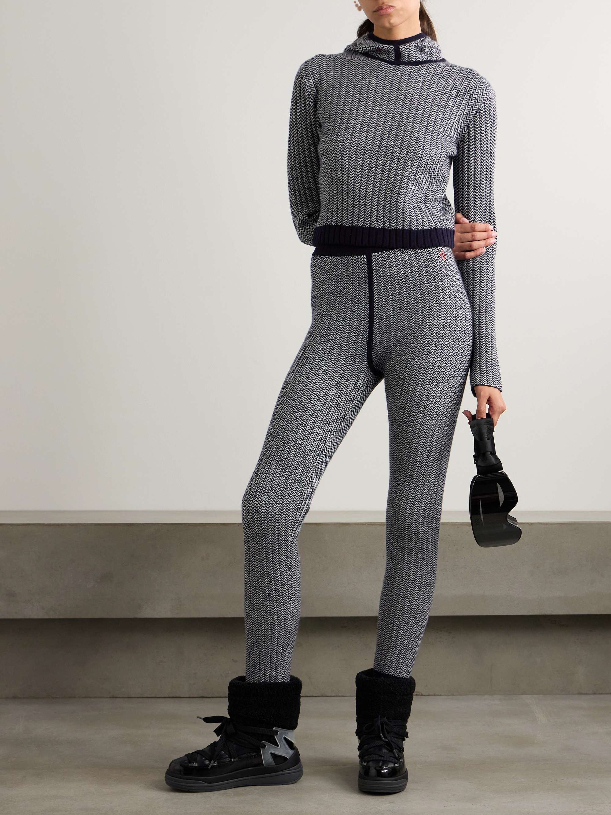 Jazzy ribbed striped wool and cashmere-blend leggings view