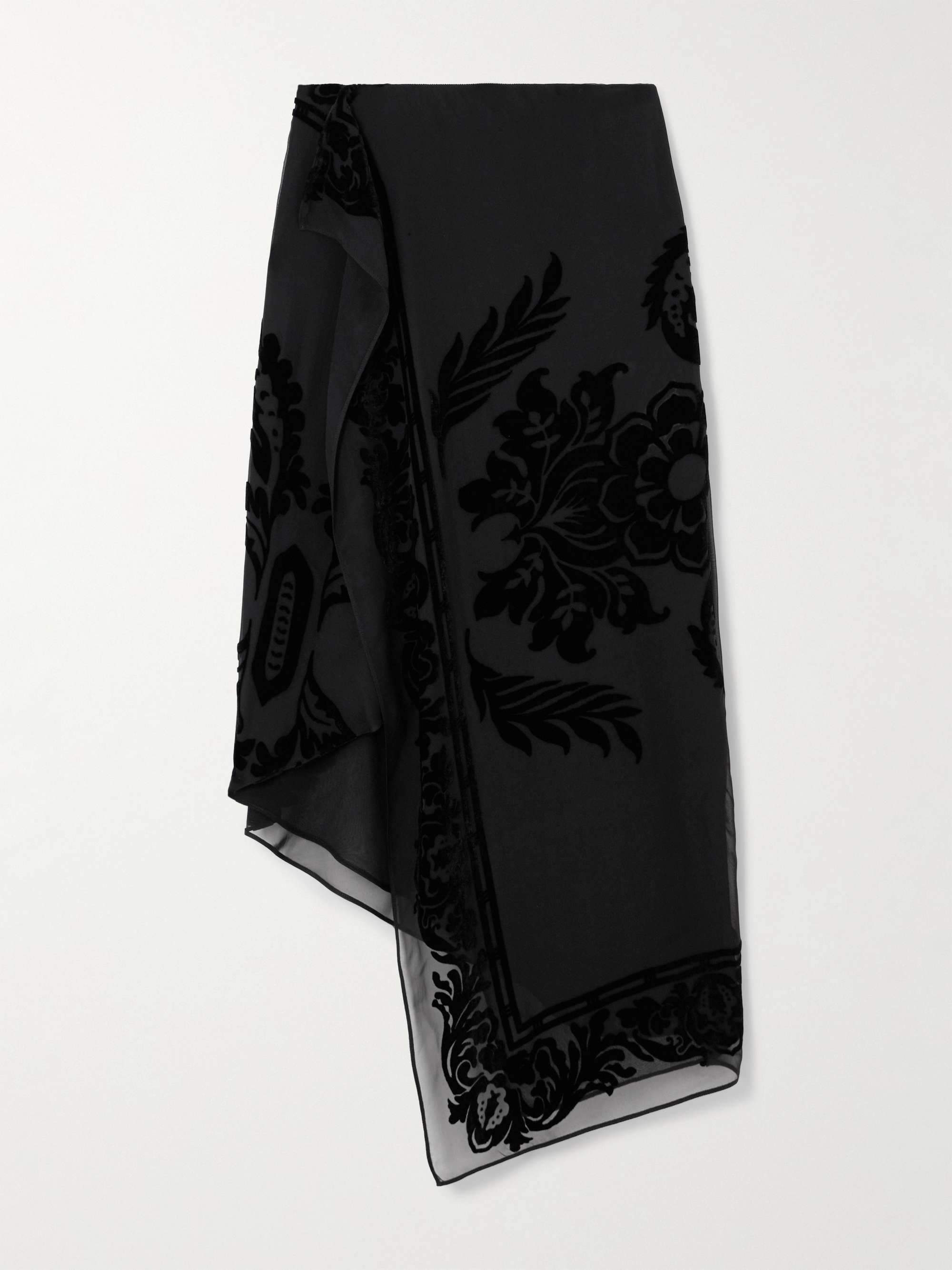 Asymmetric devoré-velvet wrap skirt view