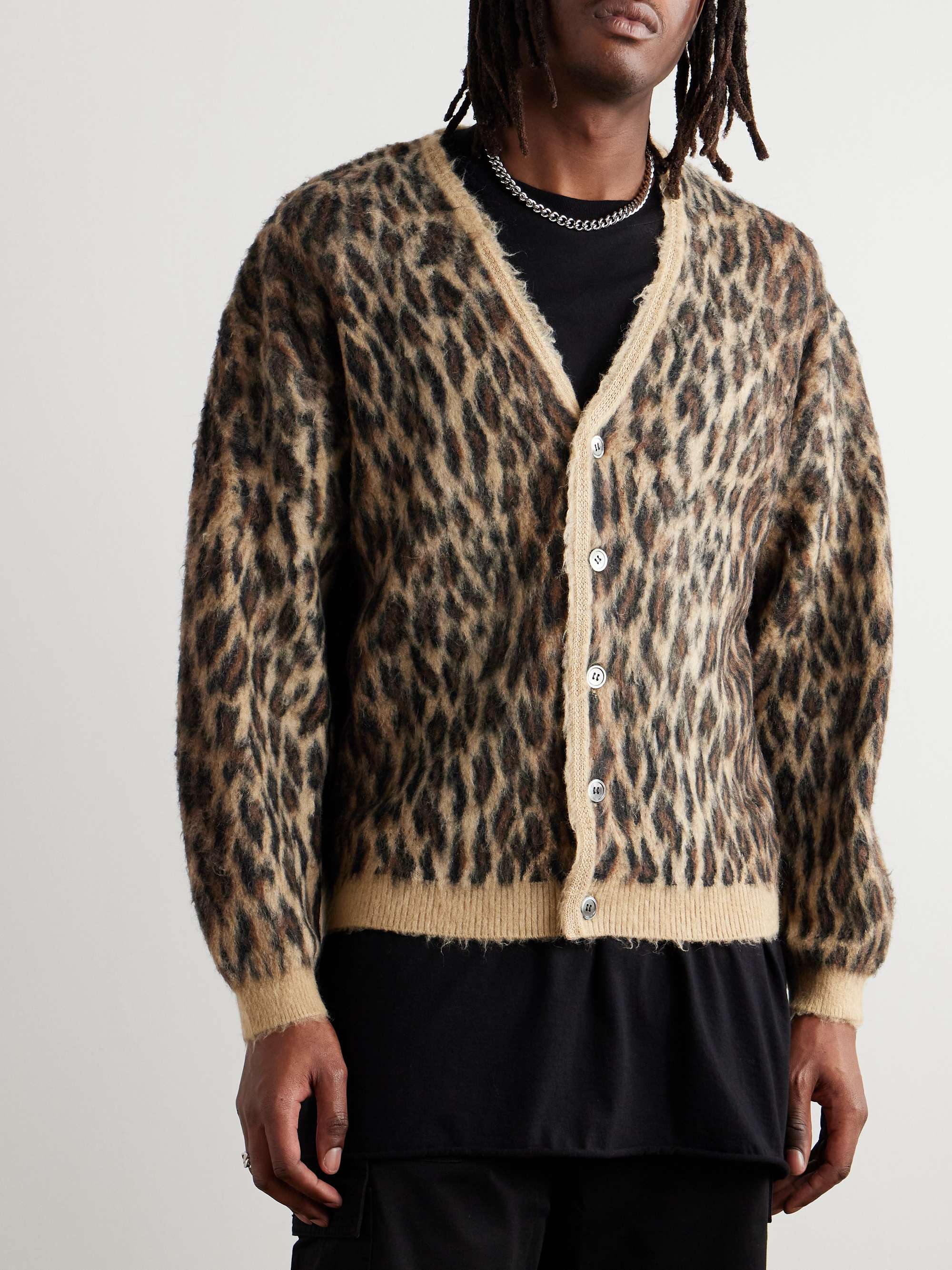Leopard-Jacquard Brushed-Knit Cardigan view