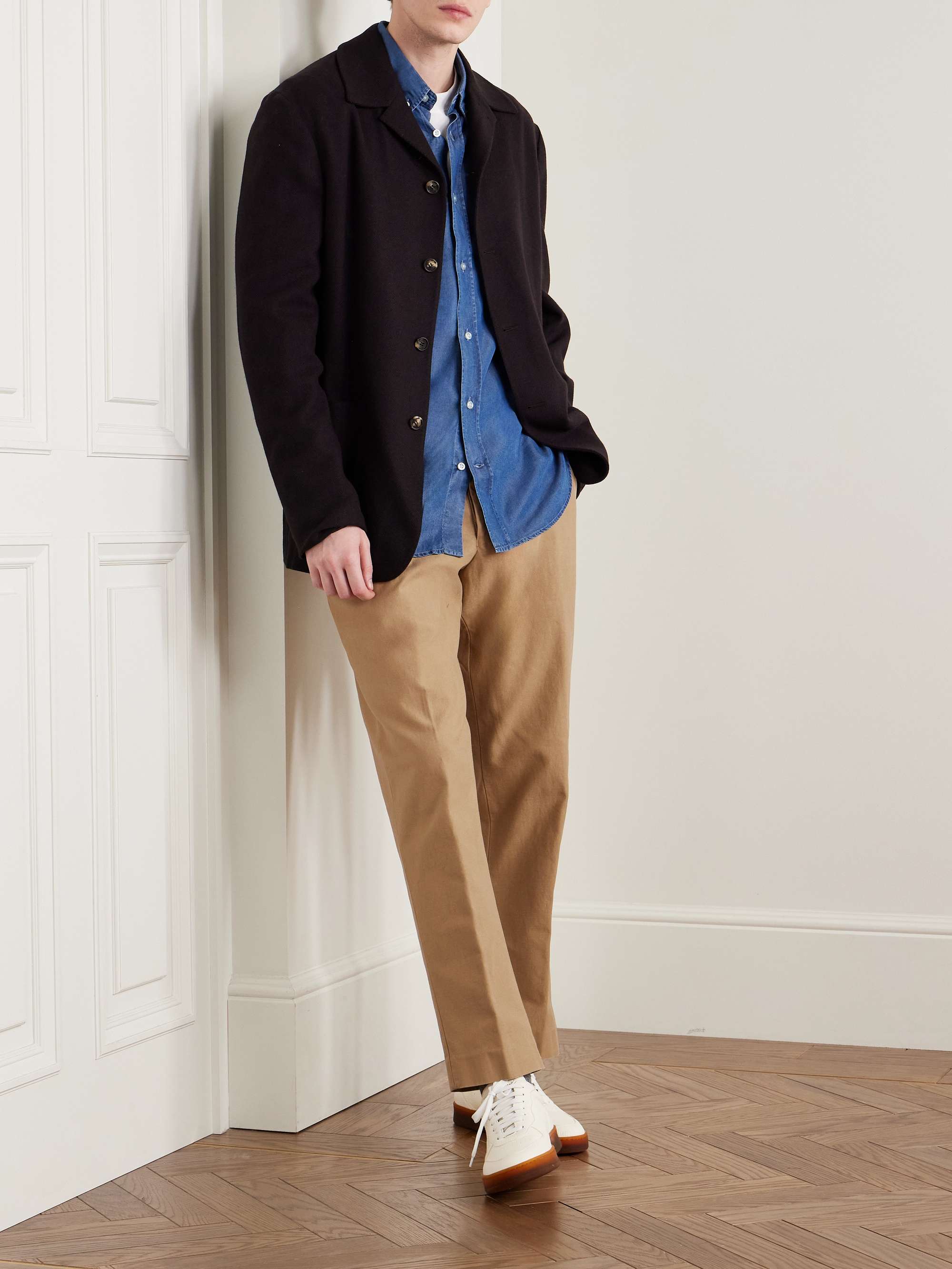 Tapered Belted Garment-Dyed Cotton-Twill Trousers view
