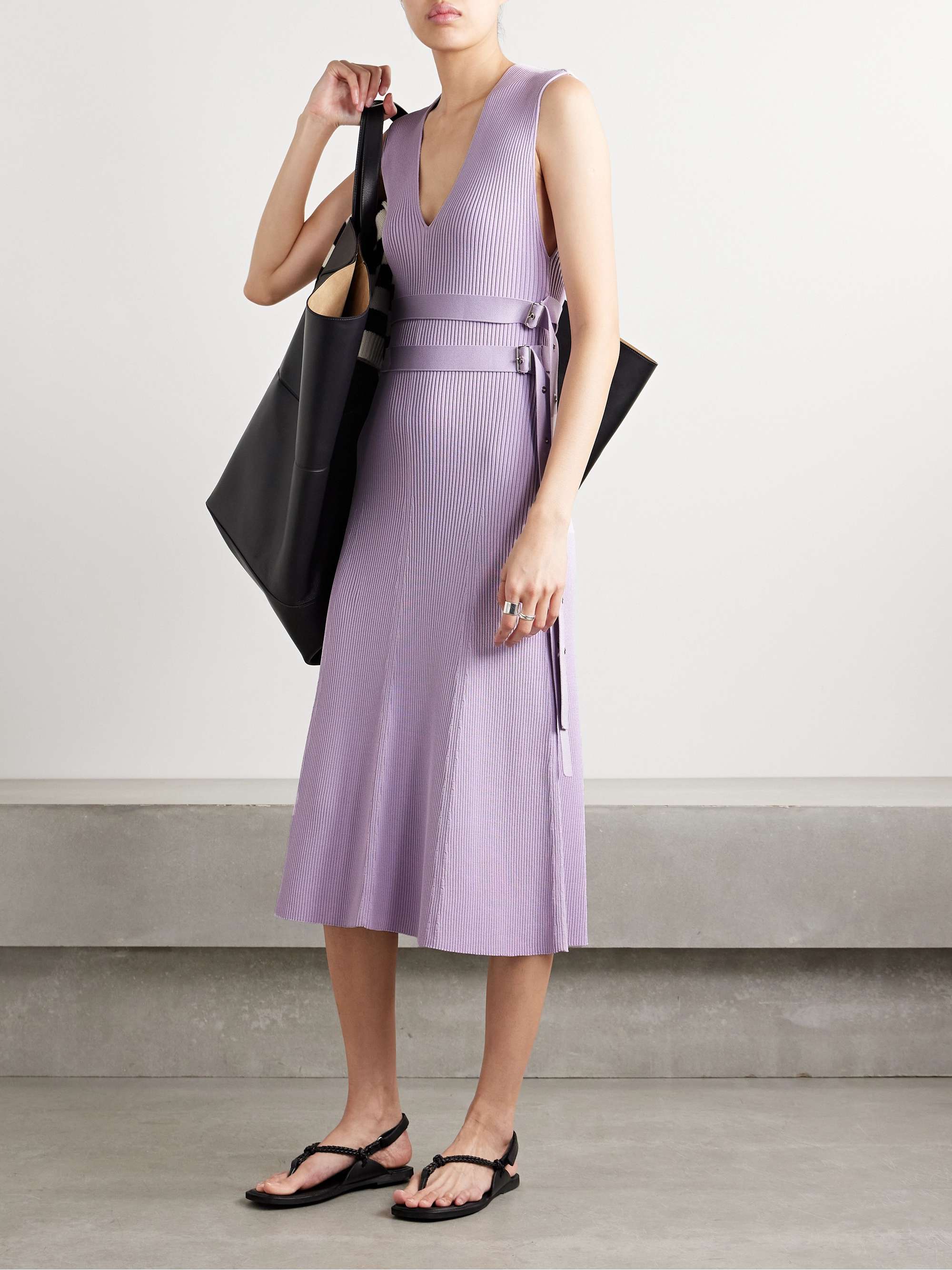 Madeline belted ribbed-knit midi dress view